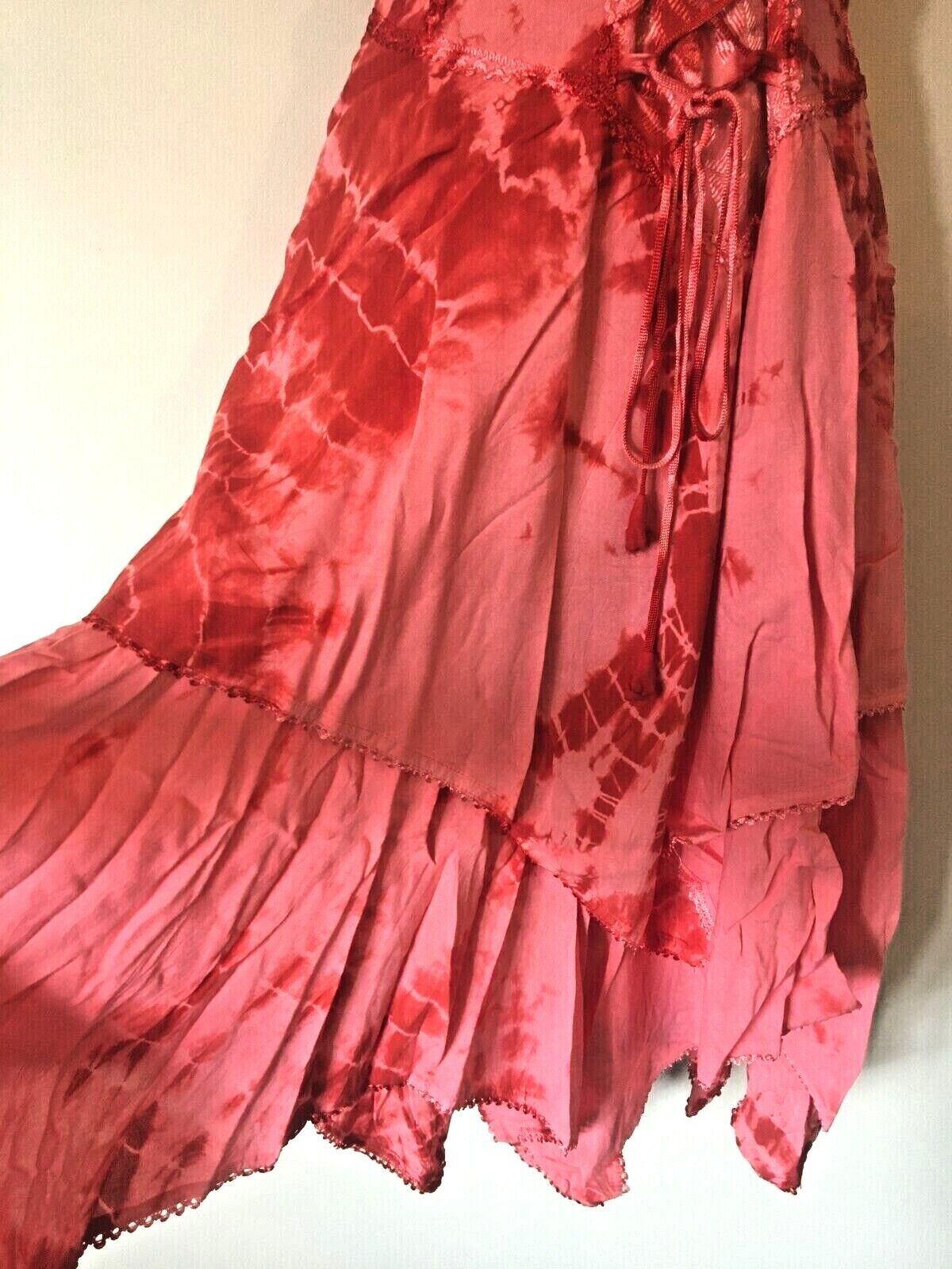 Coral Tie Dye Corset witchy pagan medieval corset wicca pixie dress Size 10 12 14 16
