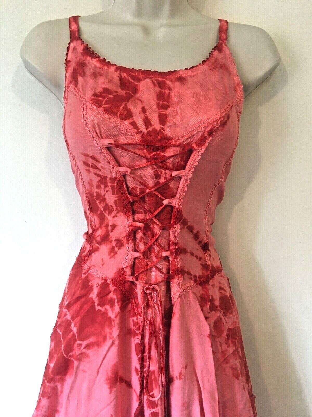 Coral Tie Dye Corset witchy pagan medieval corset wicca pixie dress Size 10 12 14 16