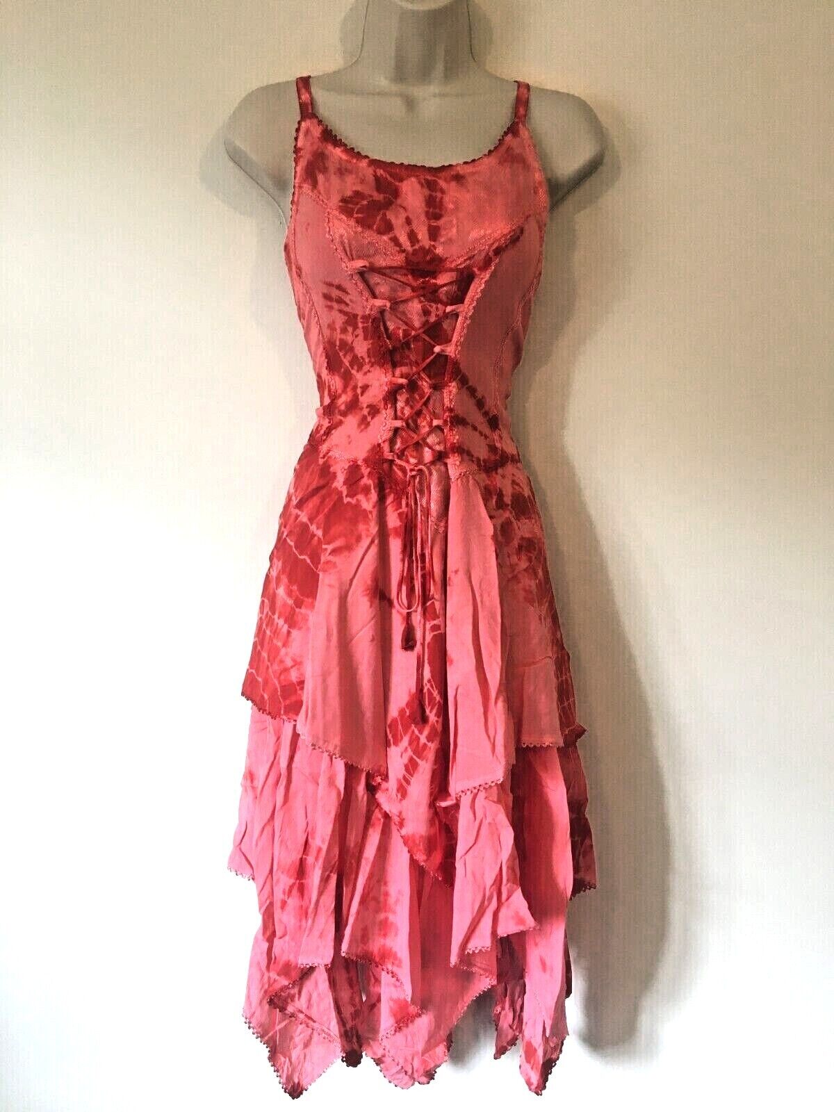 Coral Tie Dye Corset witchy pagan medieval corset wicca pixie dress Size 10 12 14 16