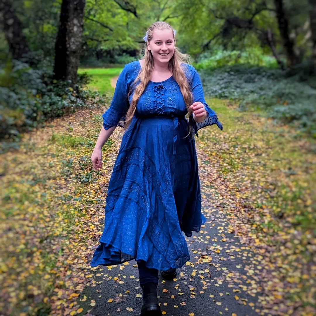 Navy Blue Long Maxi Medieval LARP Witchy Pagan Wicca Dress 14 16 18