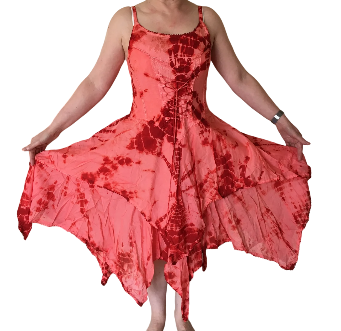 Coral Tie Dye Corset witchy pagan medieval corset wicca pixie dress Size 10 12 14 16