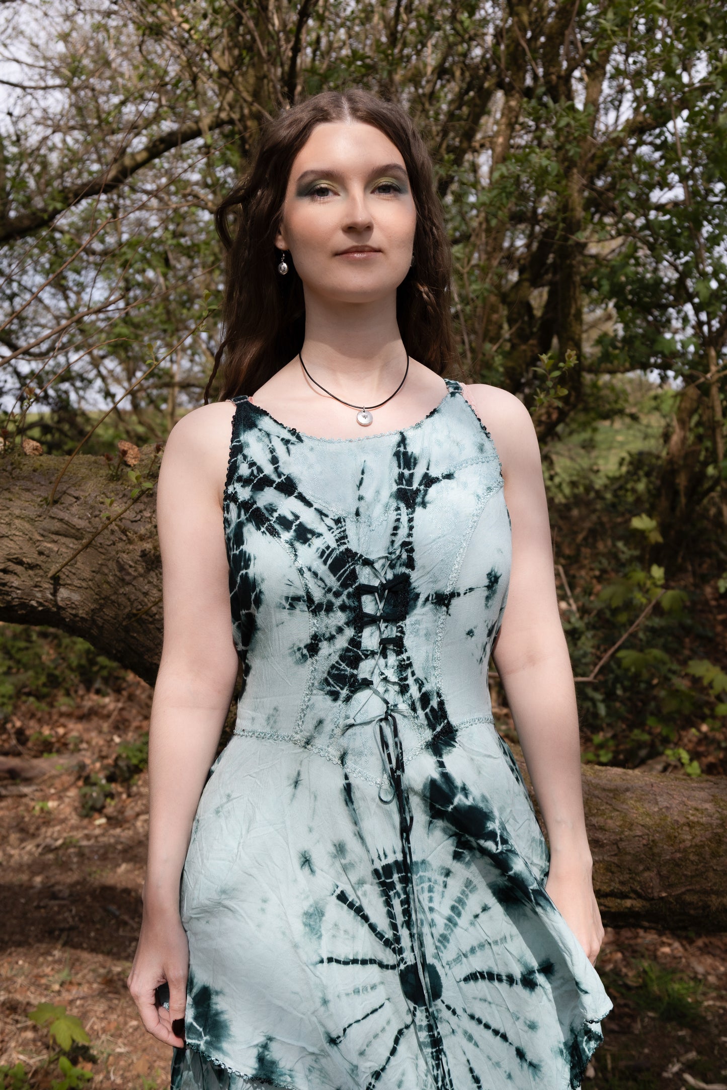 Green Tie Dye Corset witchy pagan medieval corset wicca pixie dress Size 10 12 14 16