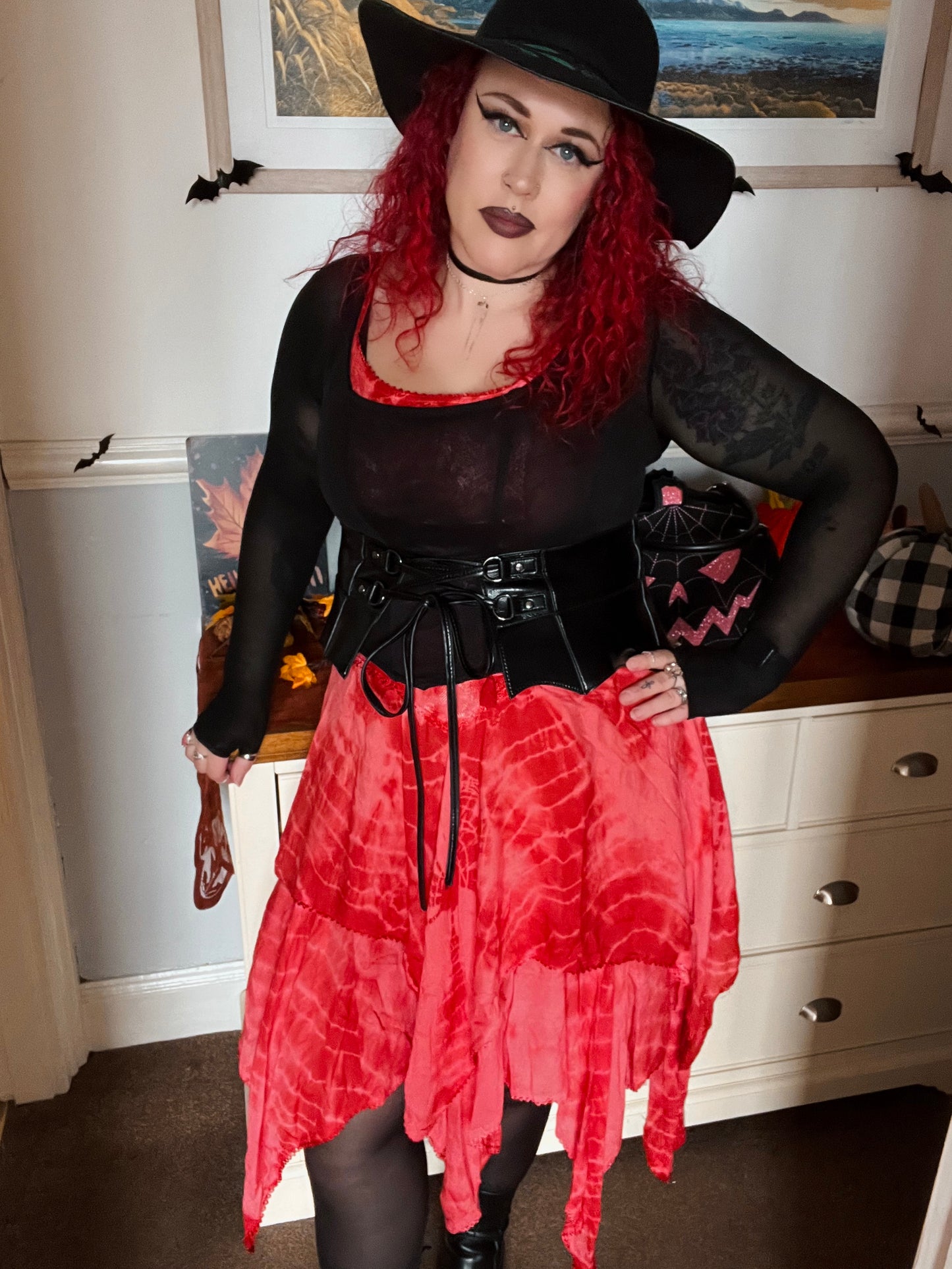 Coral Tie Dye Corset witchy pagan medieval corset wicca pixie dress Size 10 12 14 16