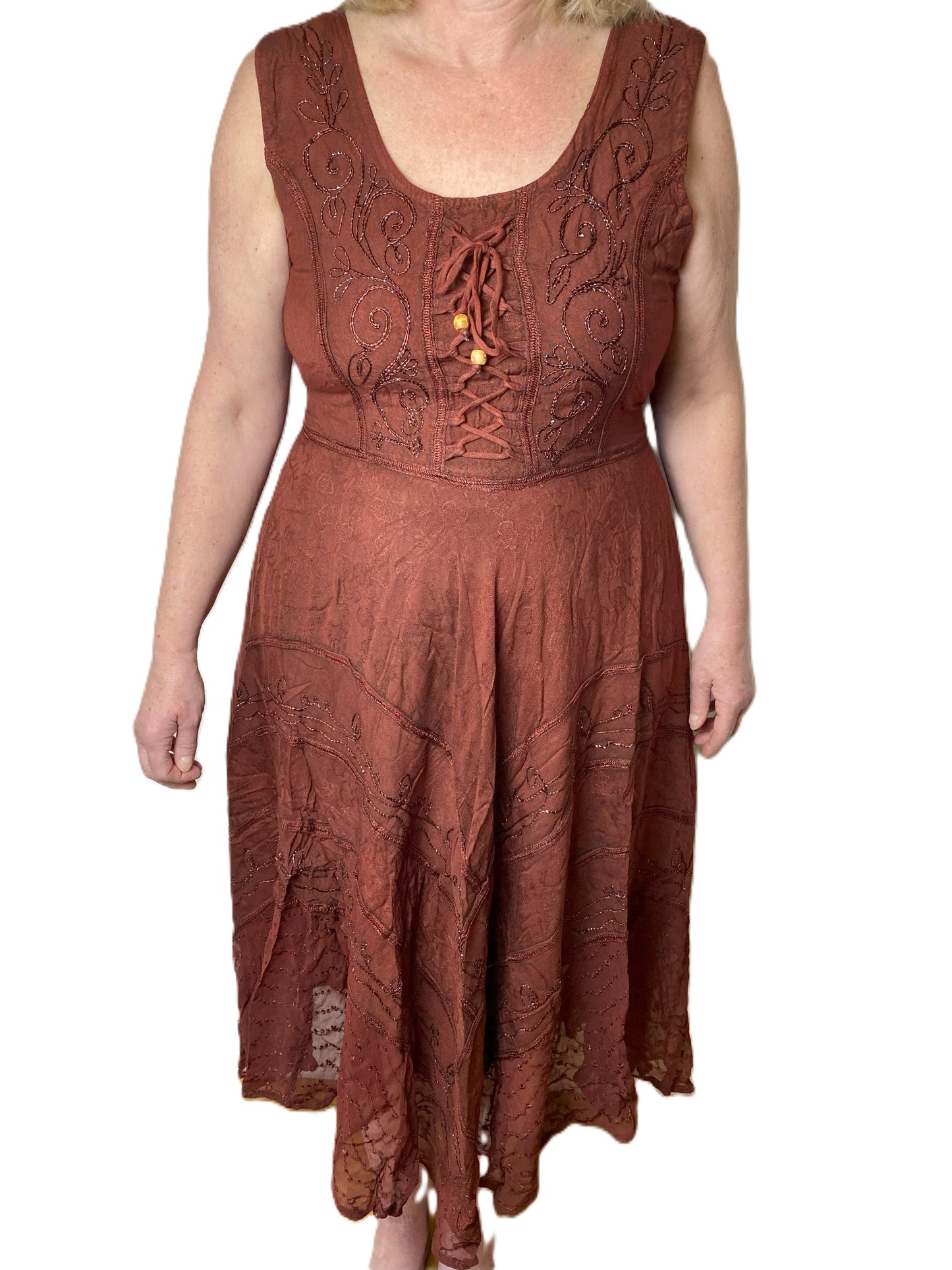 Red Long Maxi Medieval LARP Corset Witchy Pagan Wicca Dress Plus Size 14 16 18