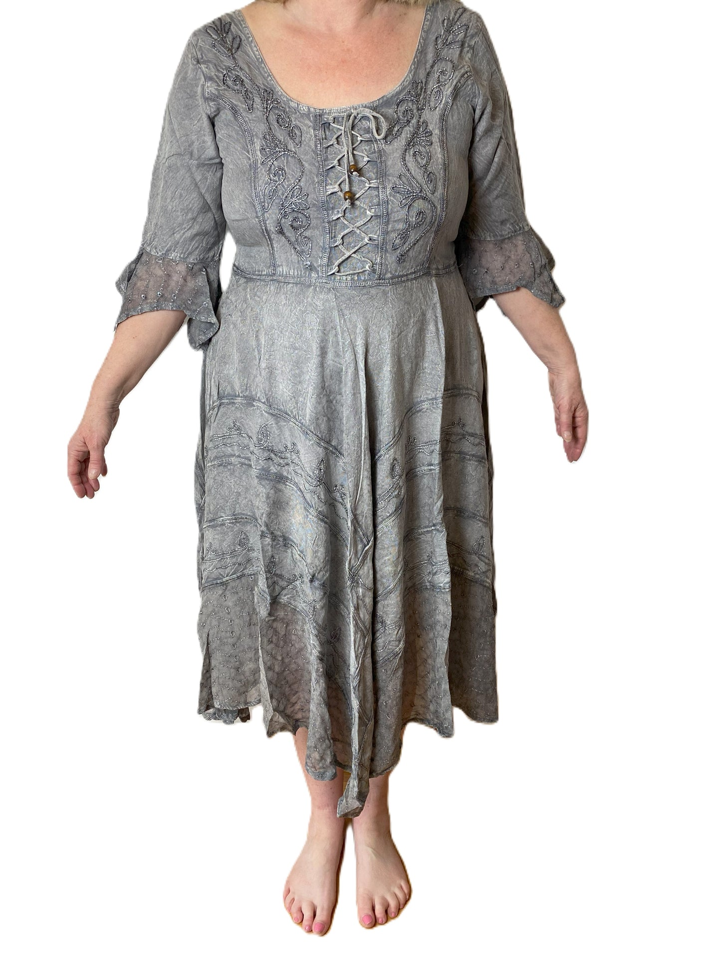Silver Long Maxi Medieval LARP Witchy Pagan Wicca Dress 14 16 18