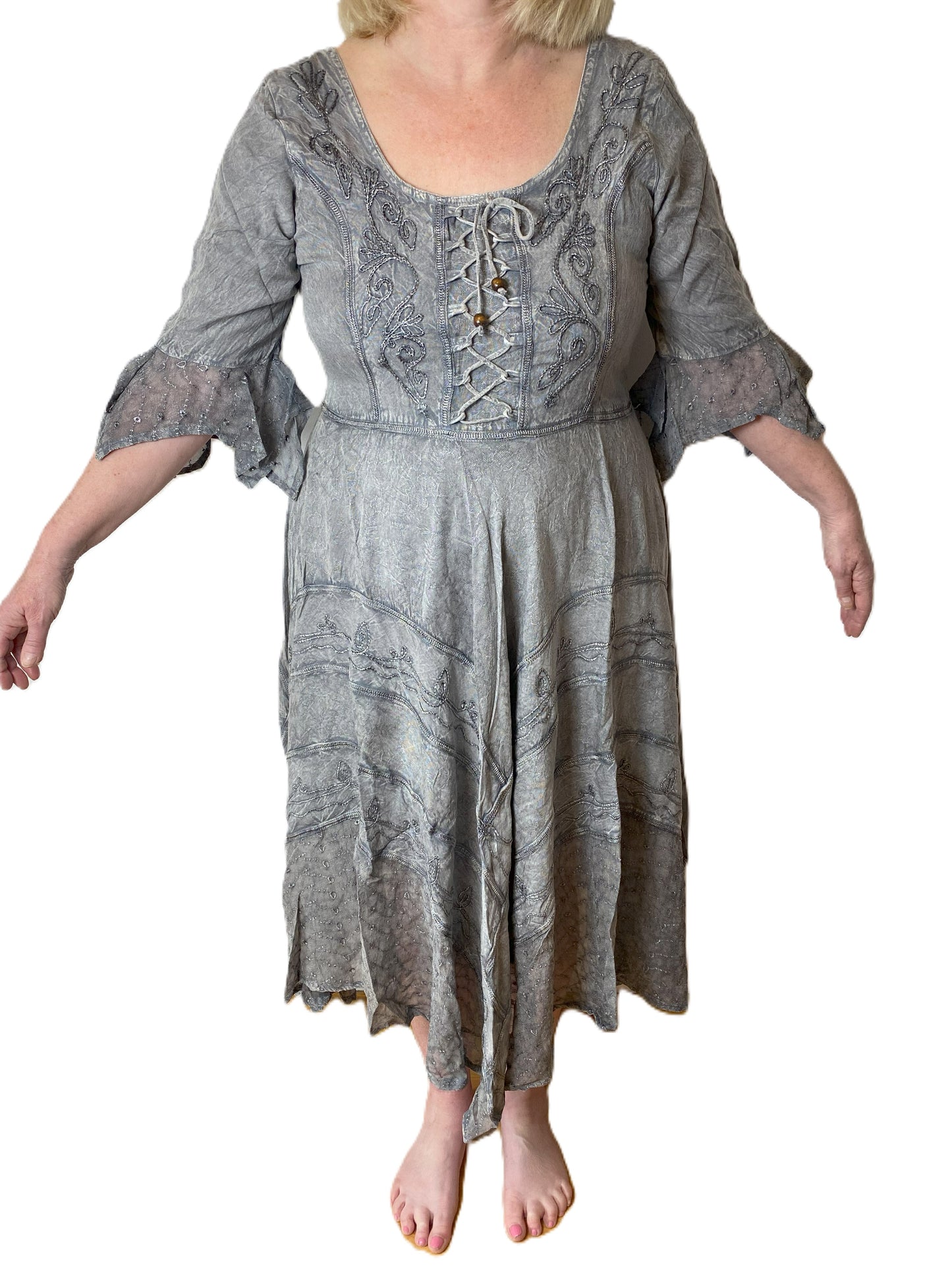 Silver Long Maxi Medieval LARP Witchy Pagan Wicca Dress 14 16 18