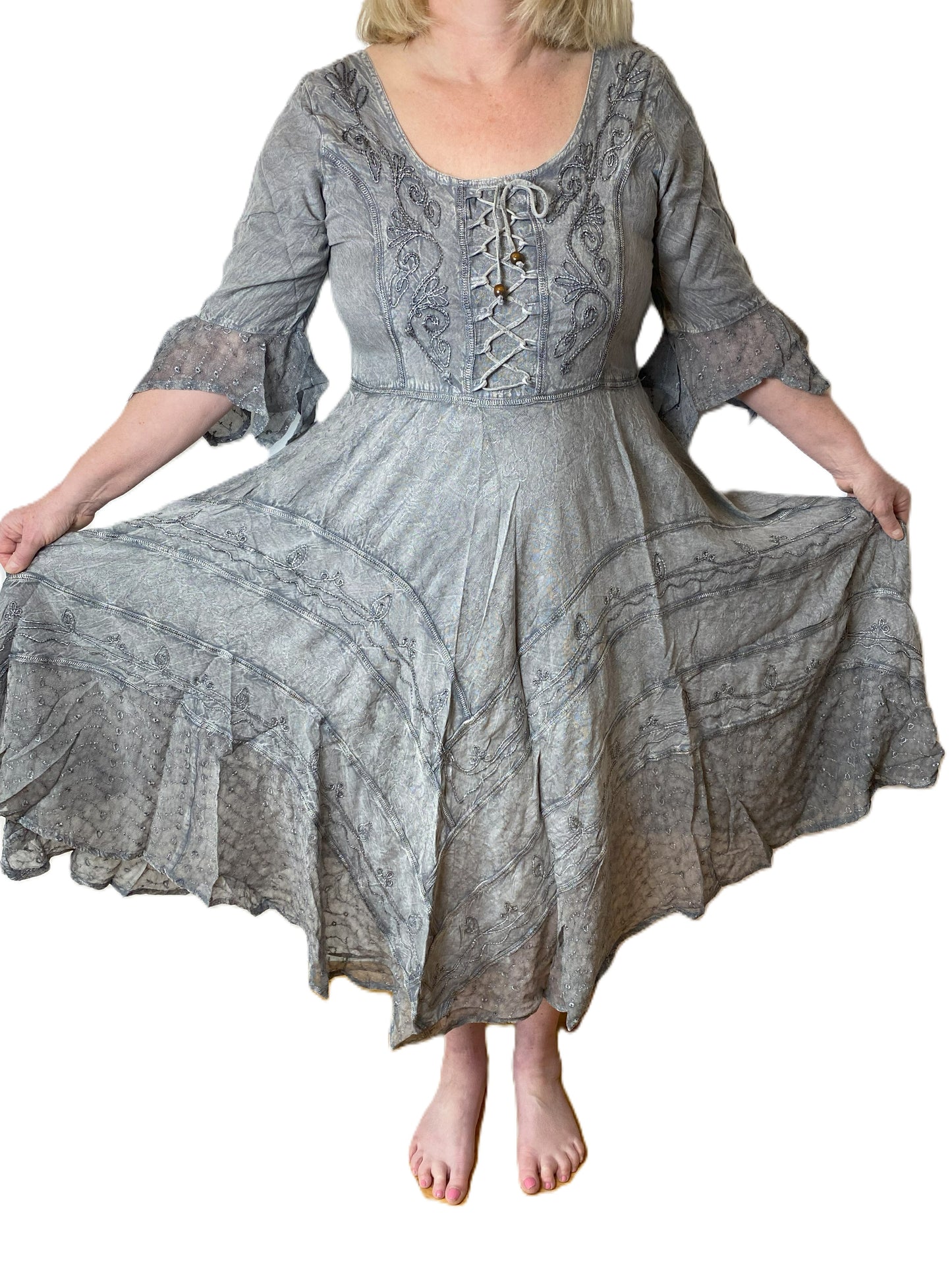 Silver Long Maxi Medieval LARP Witchy Pagan Wicca Dress 14 16 18