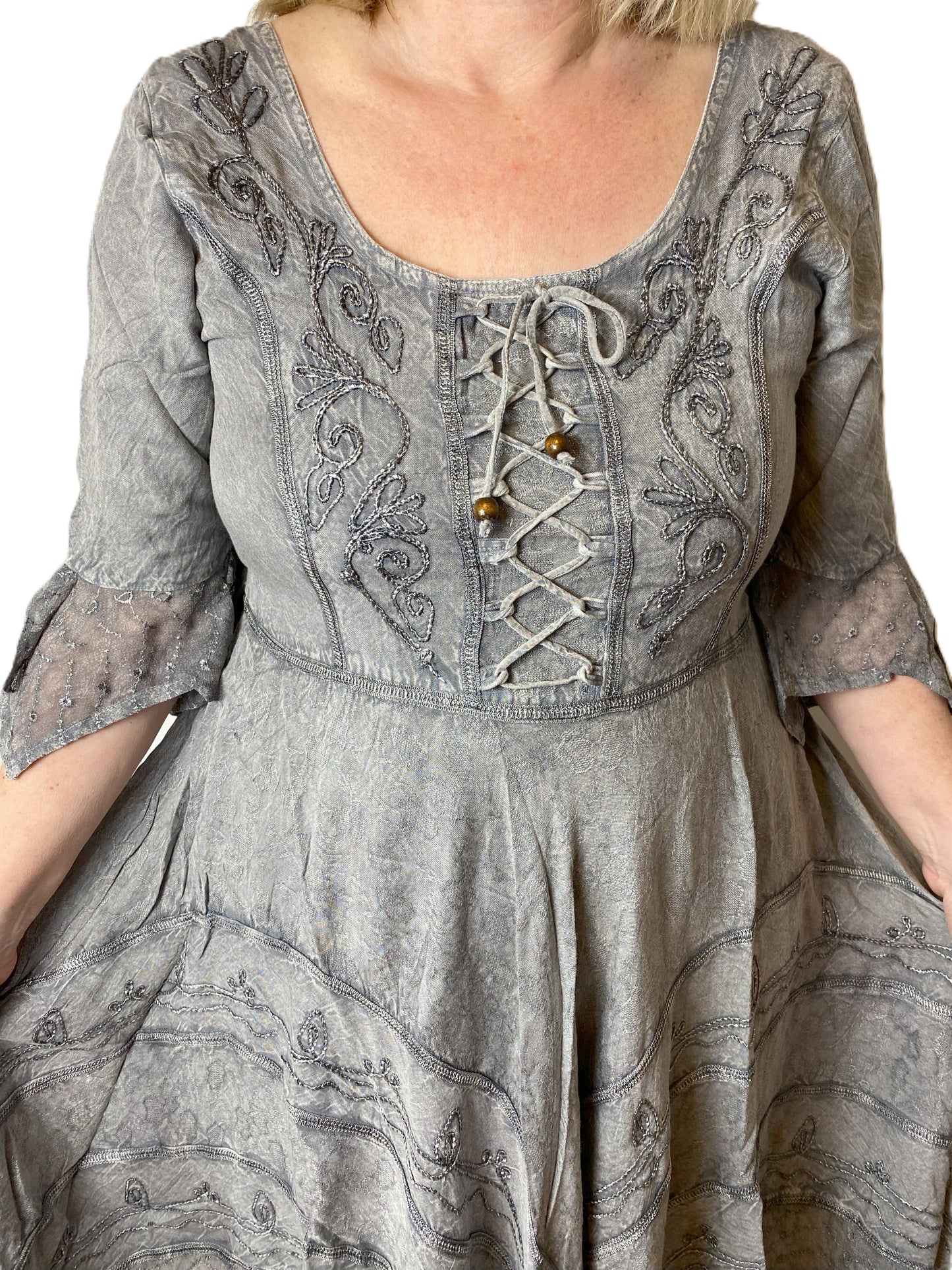 Silver Long Maxi Medieval LARP Witchy Pagan Wicca Dress 14 16 18