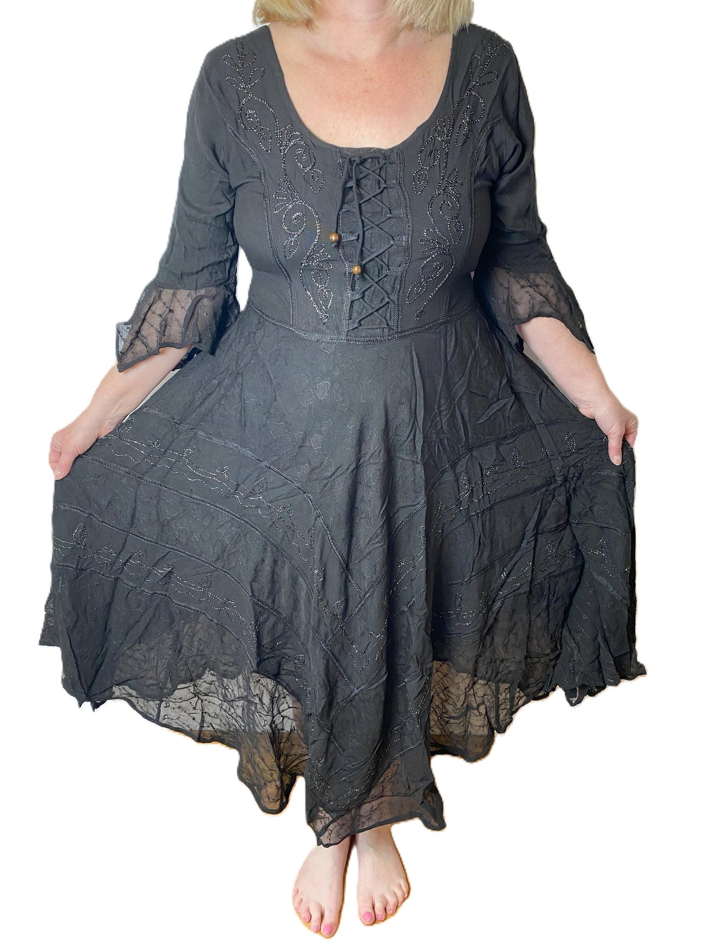 Black Long Maxi Medieval LARP Witchy Pagan Wicca Dress 14 16 18