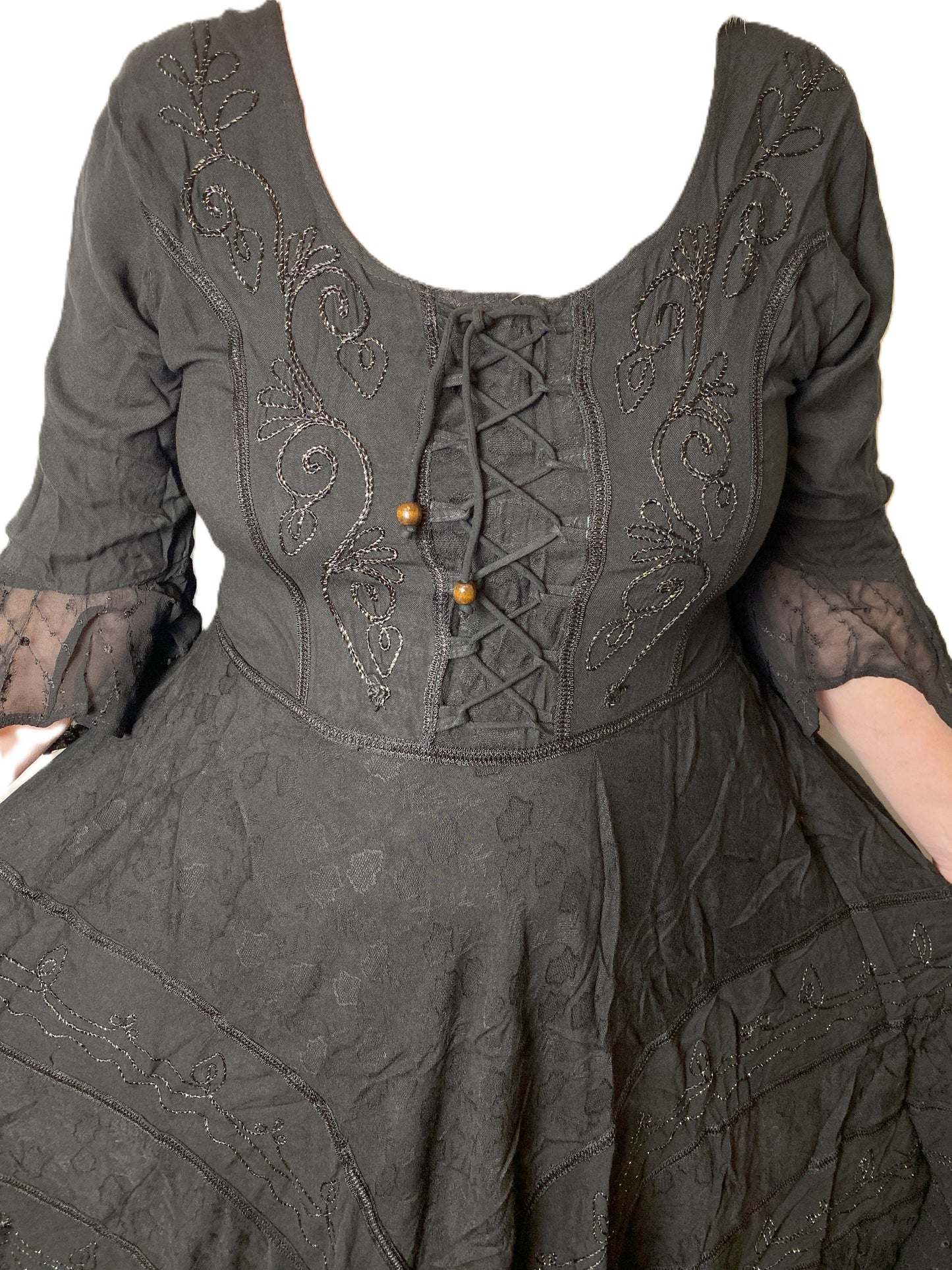 Black Long Maxi Medieval LARP Witchy Pagan Wicca Dress 14 16 18