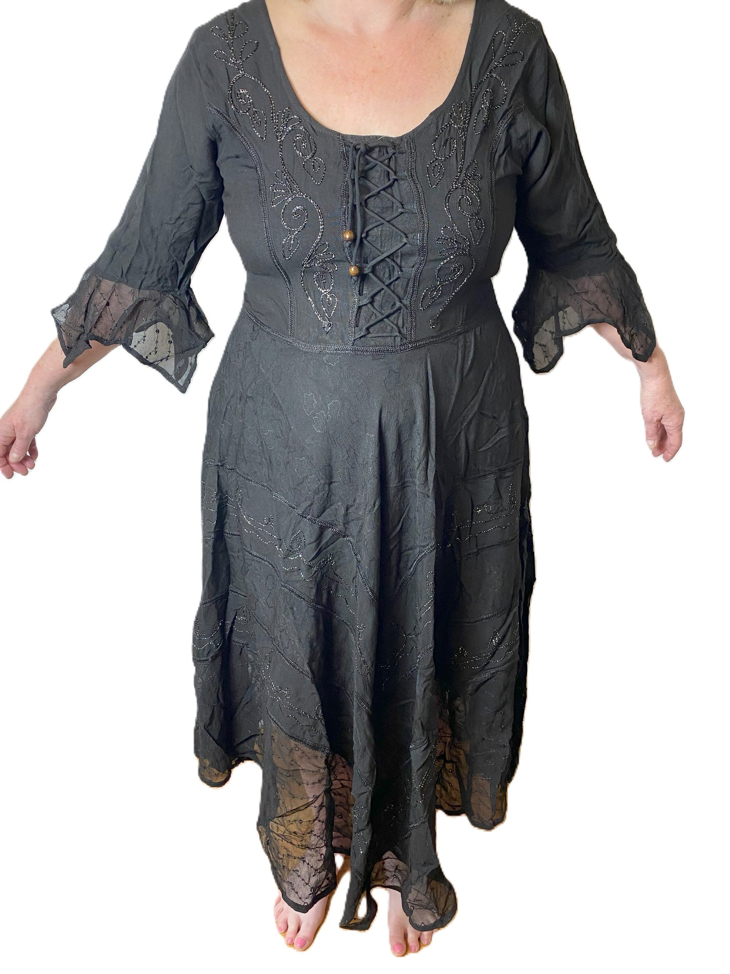 Black Long Maxi Medieval LARP Witchy Pagan Wicca Dress 14 16 18