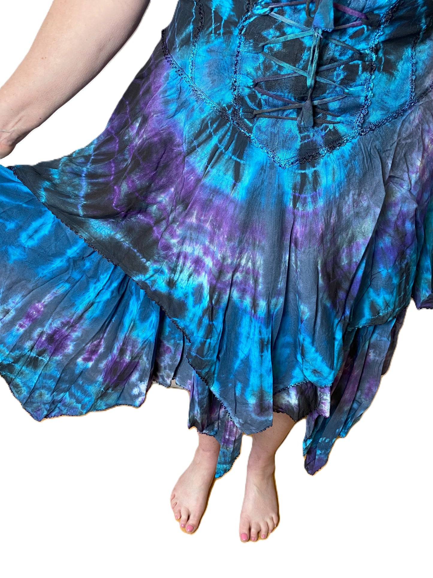 Purple and Blue Tie Dye Corset witchy pagan corset wicca pixie dress Size 10 12 14 16