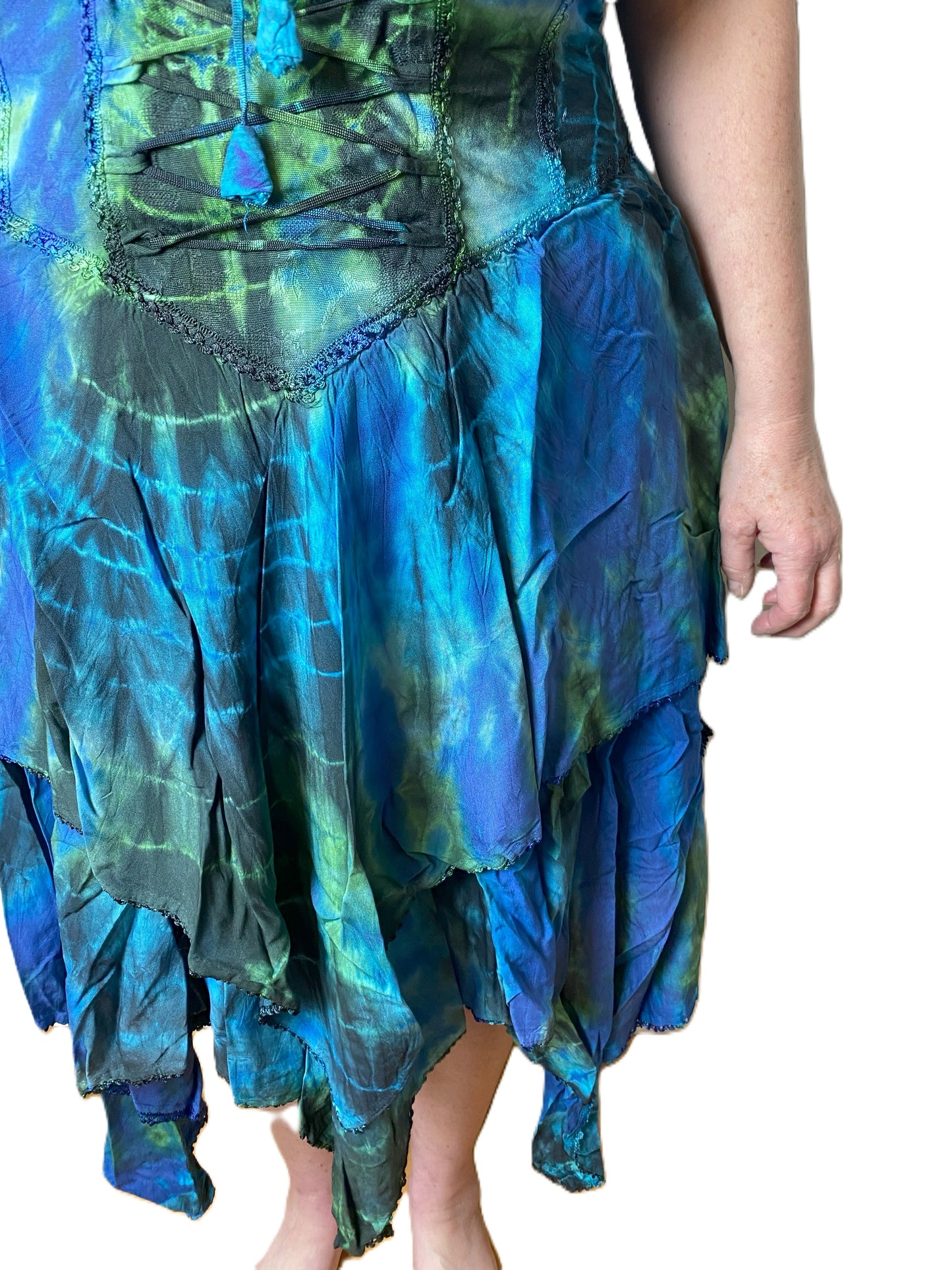 Blue and Green Tie Dye Corset witchy pagan corset wicca pixie dress Size 10 12 14 16