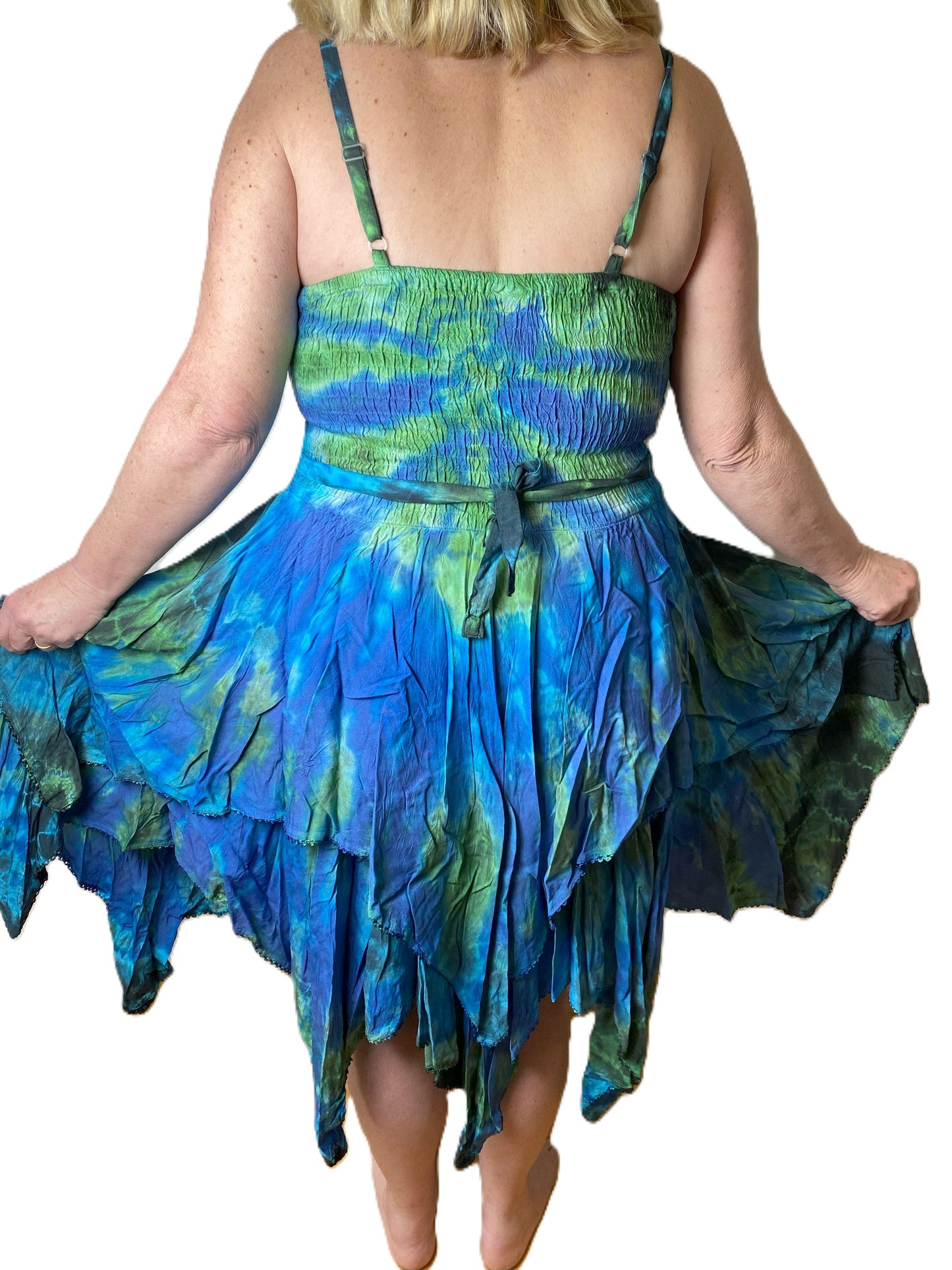 Blue and Green Tie Dye Corset witchy pagan corset wicca pixie dress Size 10 12 14 16
