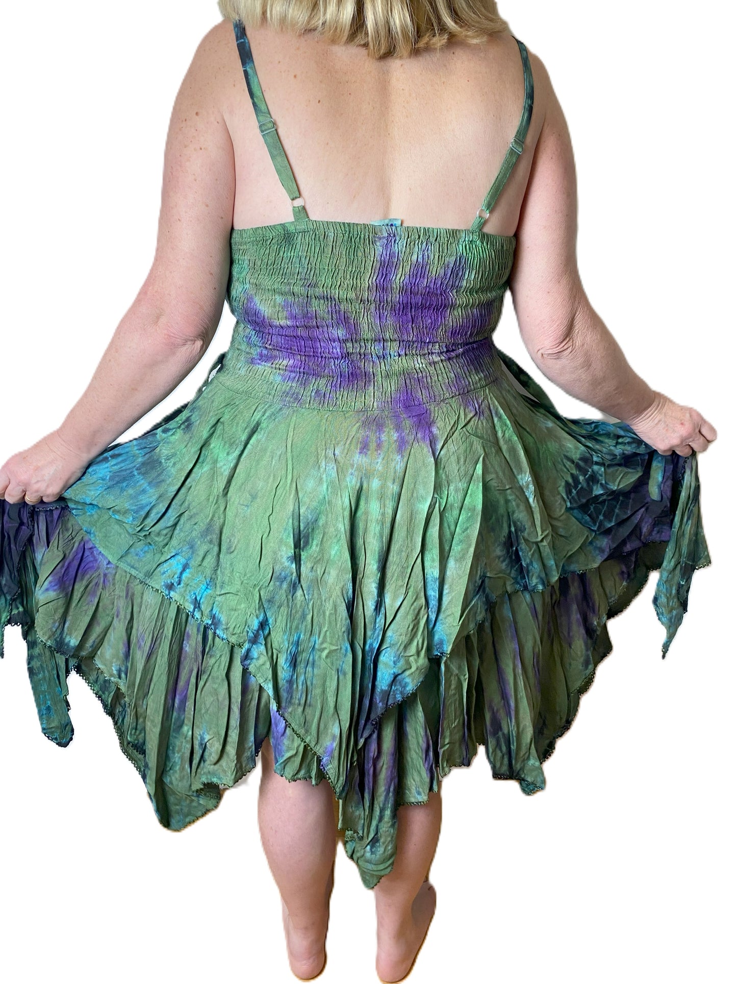 Green and Purple Tie Dye Corset witchy pagan corset wicca pixie dress Size 10 12 14 16