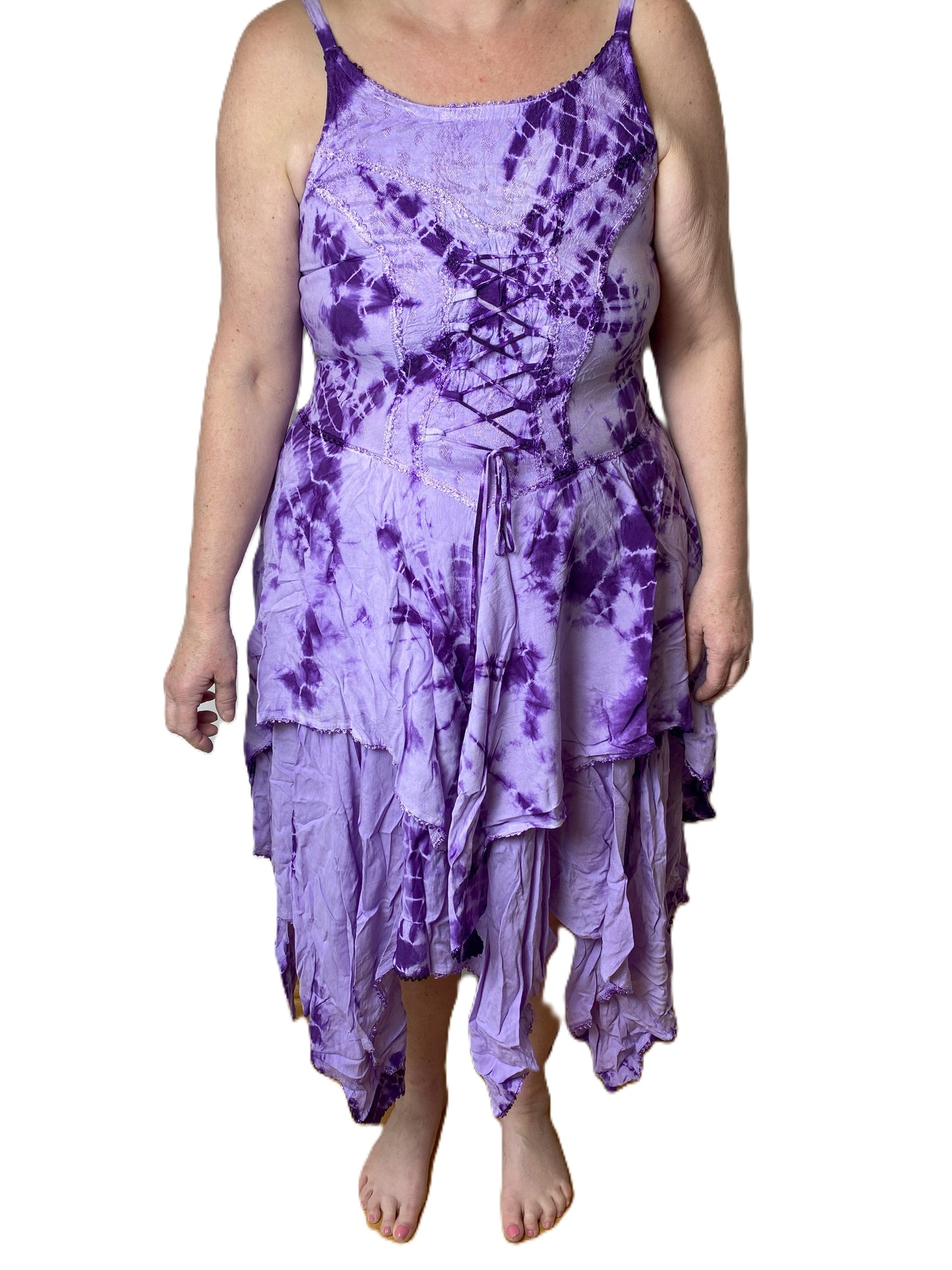 Lilac Tie Dye Corset witchy pagan medieval corset wicca pixie dress Size 10 12 14 16