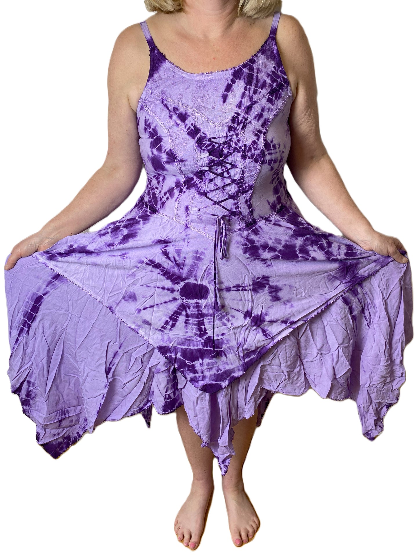 Lilac Tie Dye Corset witchy pagan medieval corset wicca pixie dress Size 10 12 14 16