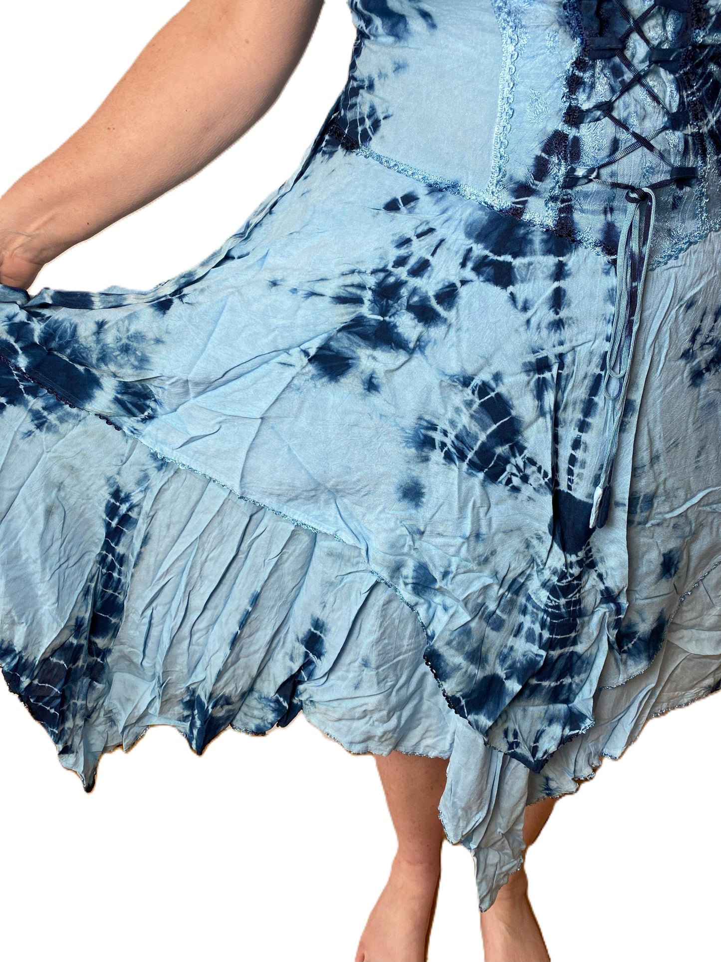 Blue Tie Dye Corset witchy pagan medieval corset wicca pixie dress Size 10 12 14 16