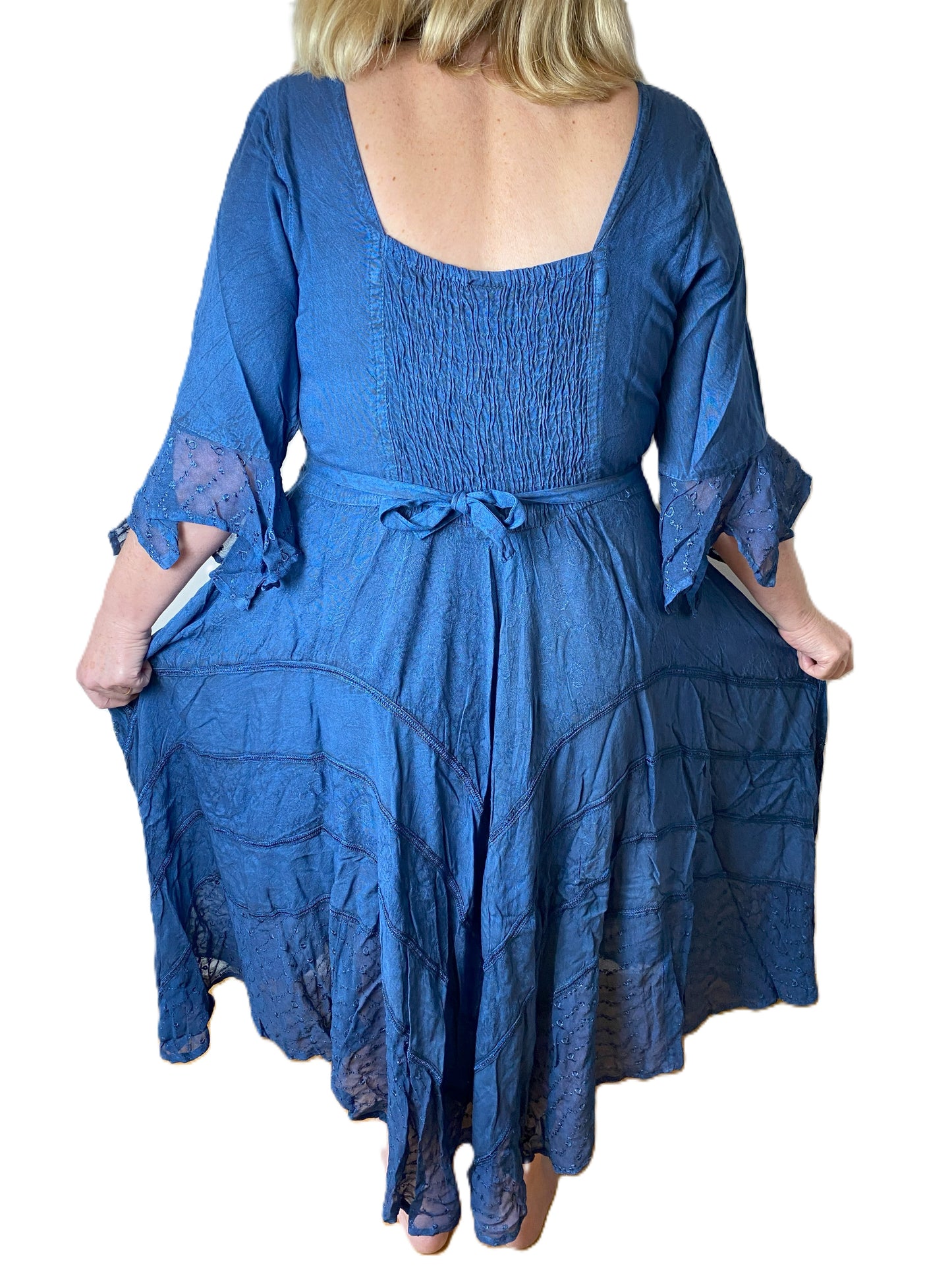 Navy Blue Long Maxi Medieval LARP Witchy Pagan Wicca Dress 14 16 18
