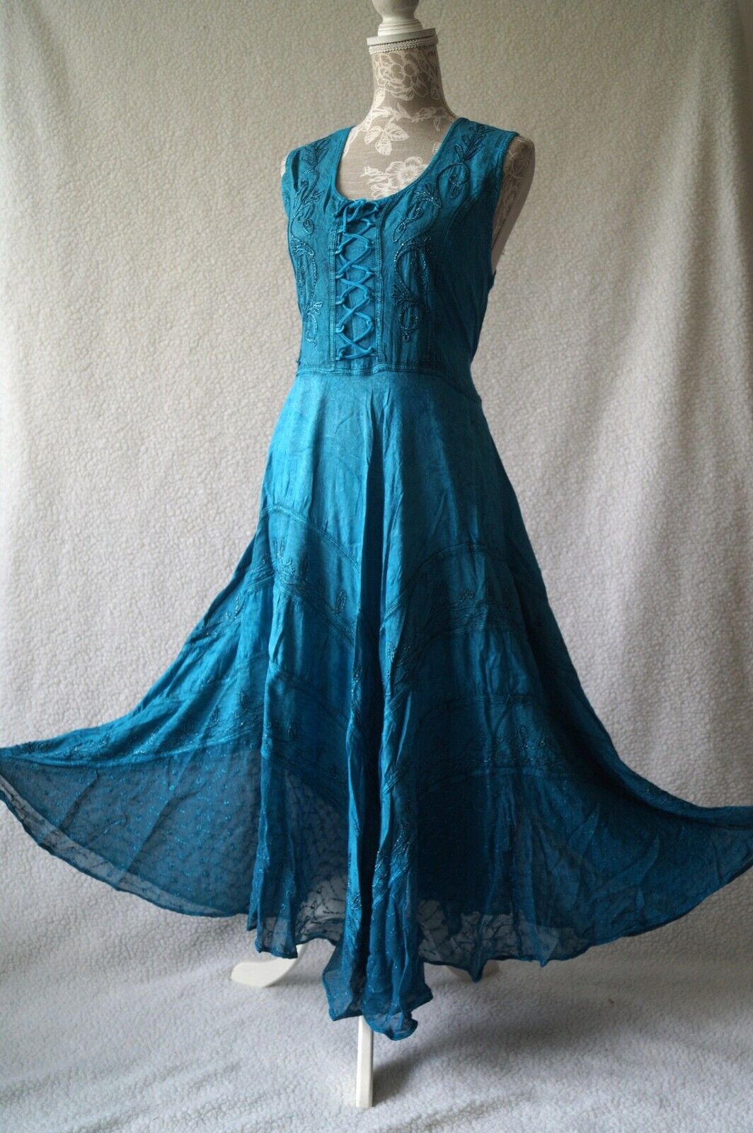 Turquoise Long Maxi Medieval LARP Corset Witchy Pagan Wicca Dress Plus Size 14 16 18