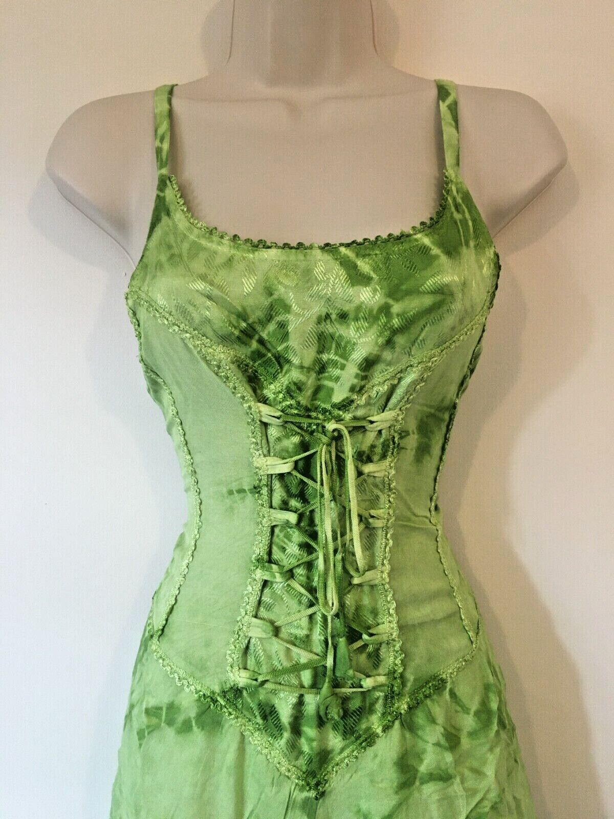 Green Tie Dye Corset witchy pagan medieval corset wicca pixie dress Size 10 12 14