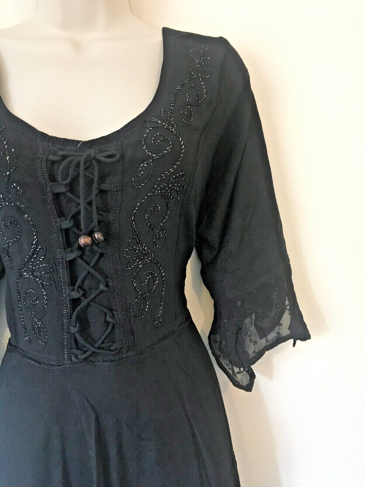 Black Long Maxi Medieval LARP Witchy Pagan Wicca Dress Wedding Plus Size 14 16 18