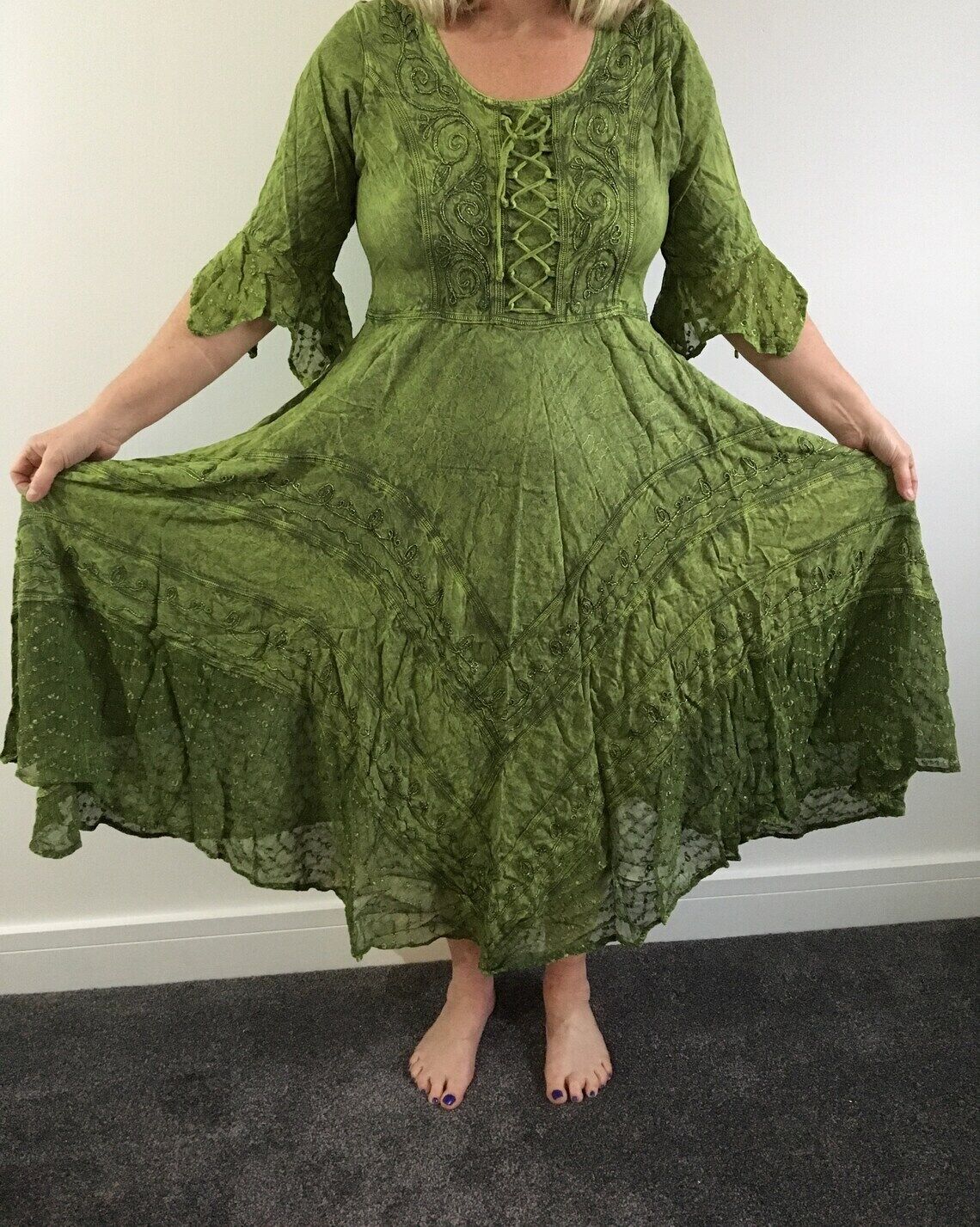 Green Long Maxi Medieval LARP Witchy Pagan Wicca Dress Wedding Plus Size 14 16 18