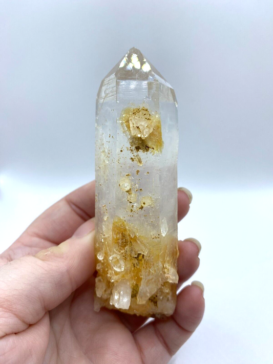 Blue Smoke Golden Healer Lemurian Quartz Wand Tower Crystal AAA Grade 140g LQ12