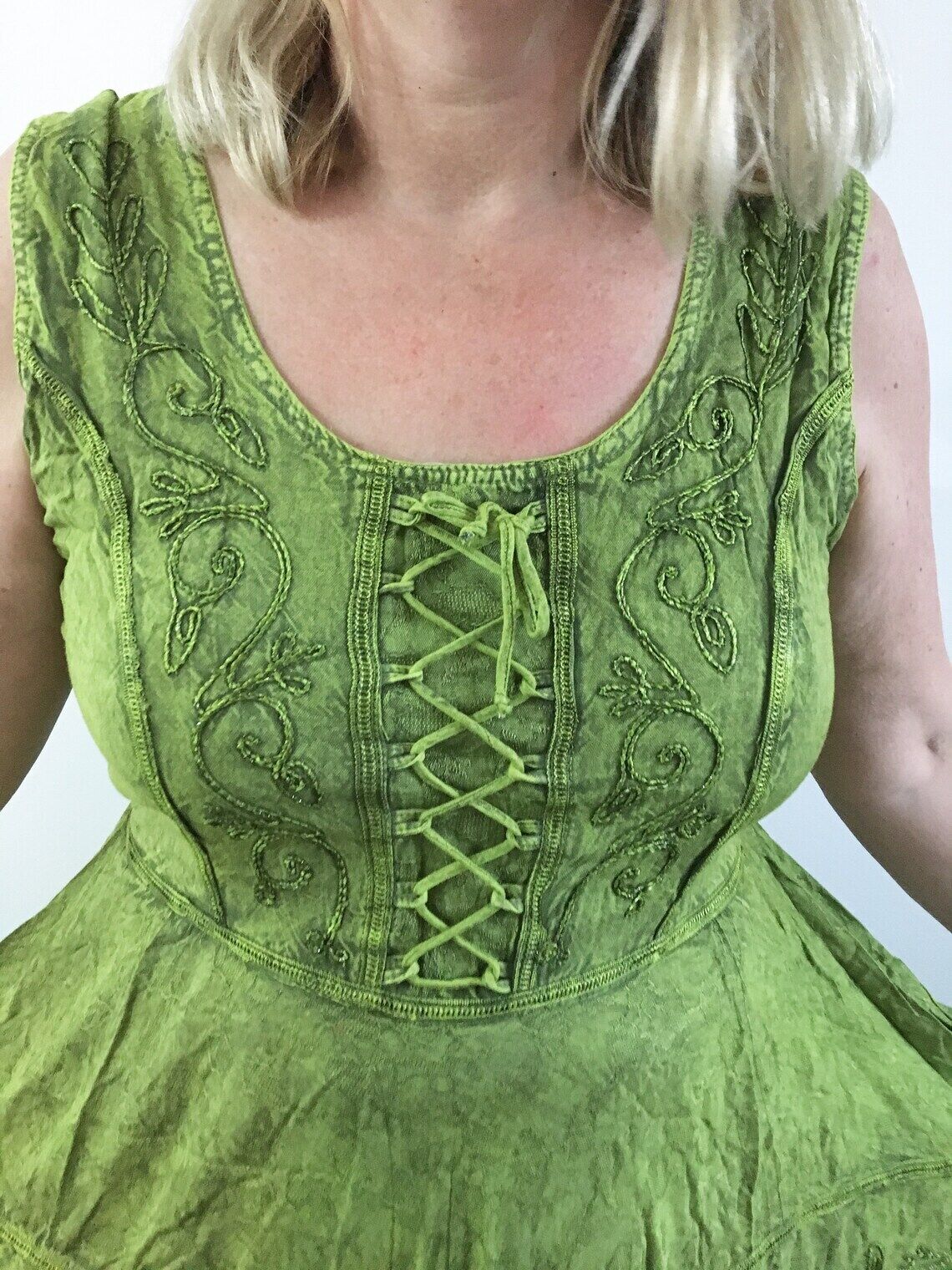 Green Long Maxi Medieval LARP Corset Witchy Pagan Wicca Dress Plus Size 14 16 18