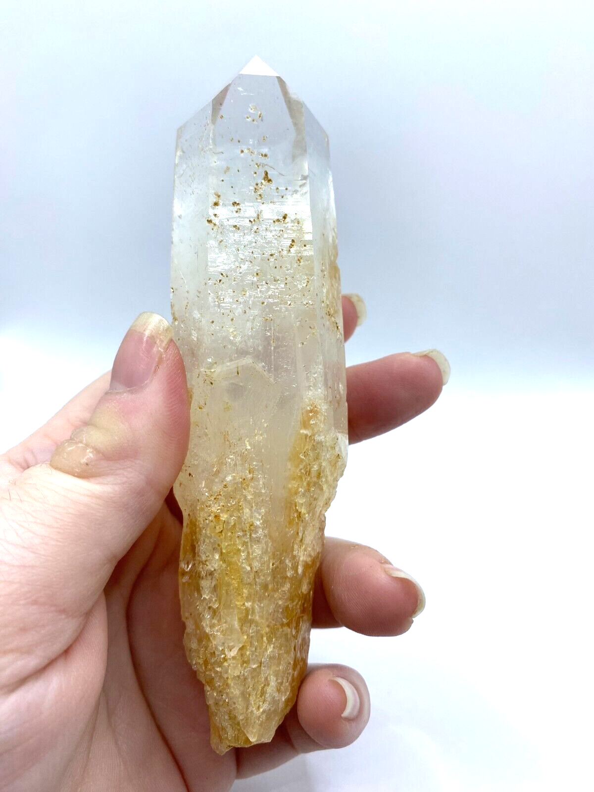 Blue Smoke Golden Healer Lemurian Quartz Wand Tower Crystal AAA Grade 140g LQ14