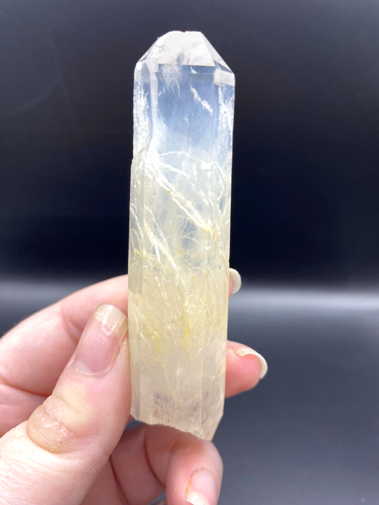 Blue Smoke Golden Healer Lemurian Quartz Wand Tower Crystal AAA Grade 45g LQ19