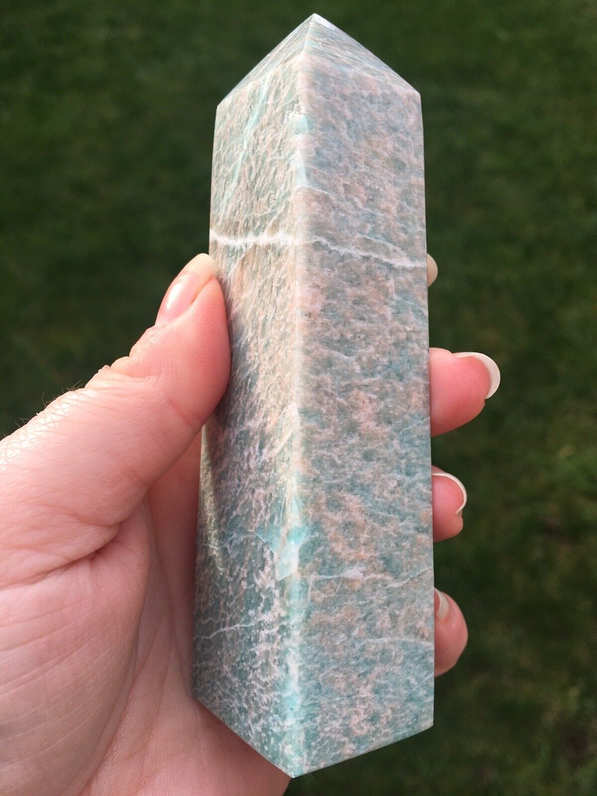 Amazonite Crystal 215g 12cm Tower Point Obelisk Generator Reiki Healing Wand