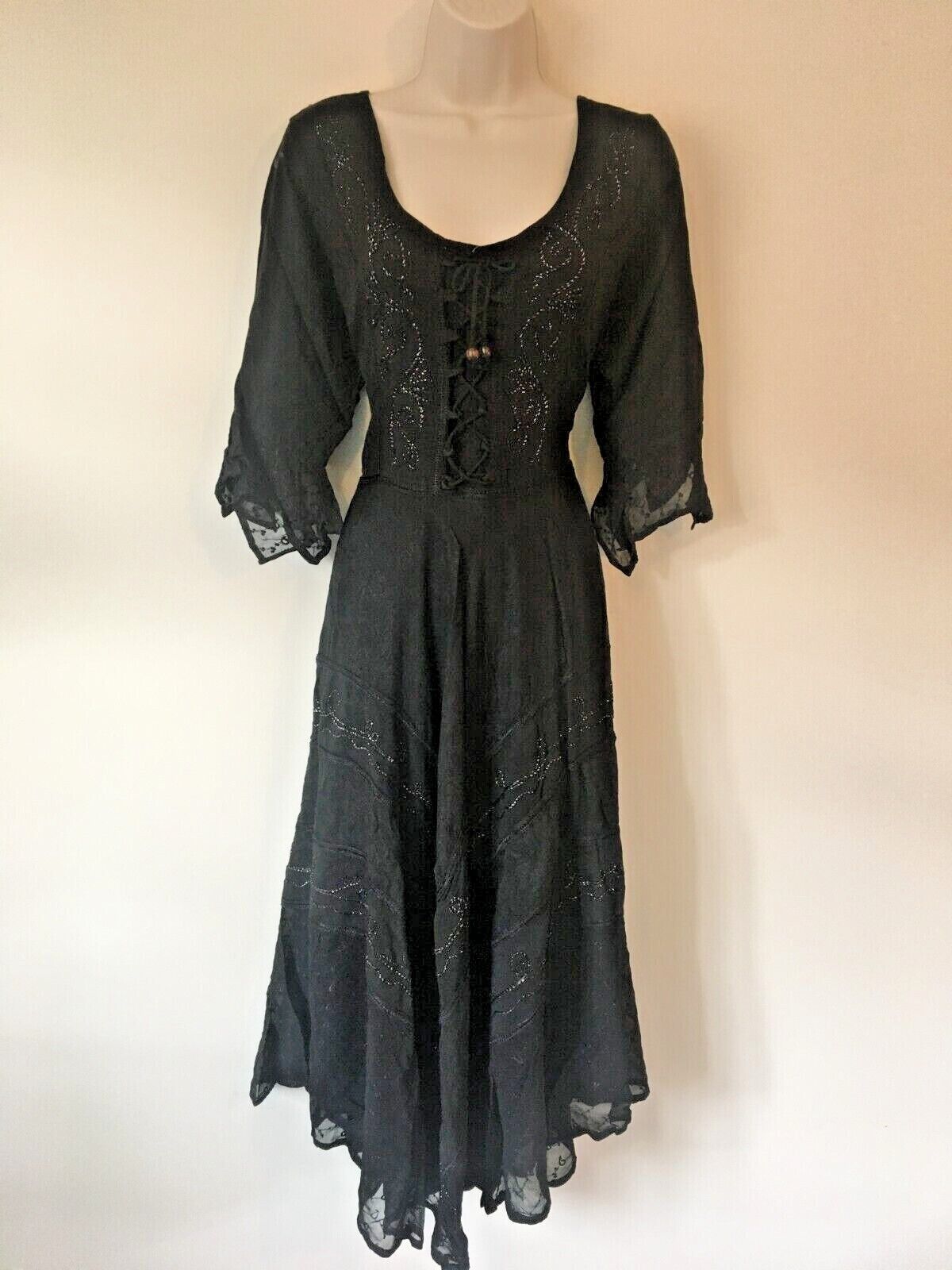 Black Long Maxi Medieval LARP Witchy Pagan Wicca Dress Wedding Plus Size 14 16 18