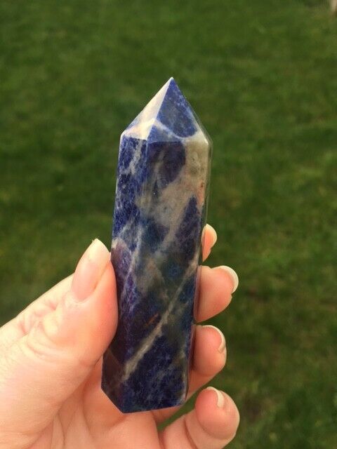 Sodalite Crystal 75g 8.5cm Tower Point Obelisk Generator Reiki Healing Wand