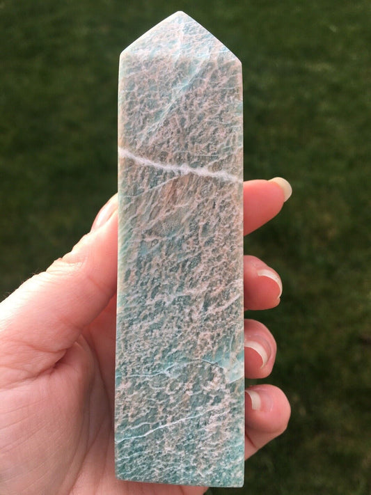 Amazonite Crystal 215g 12cm Tower Point Obelisk Generator Reiki Healing Wand