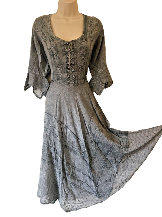 Silver Long Maxi Medieval LARP Witchy Pagan Wicca Dress Wedding Plus Size 14 16 18