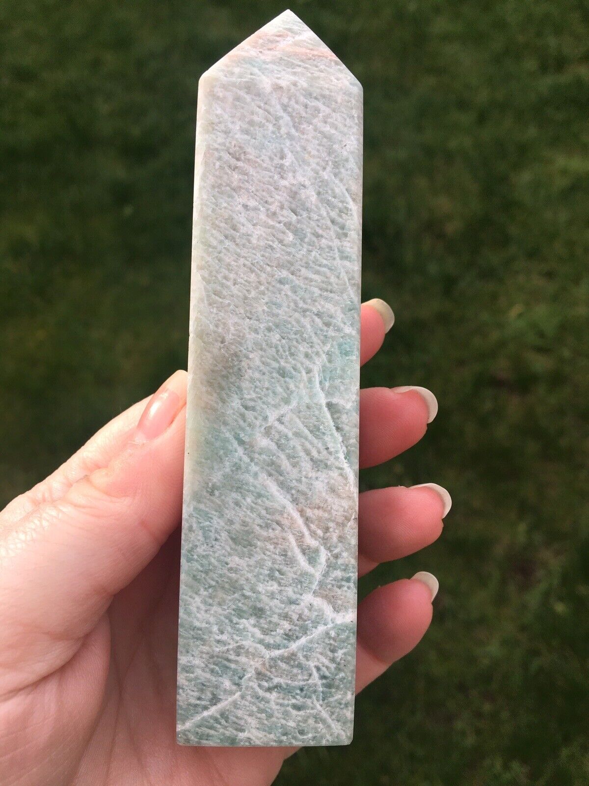 Amazonite Crystal 170g 12cm Tower Point Obelisk Generator Reiki Healing Wand