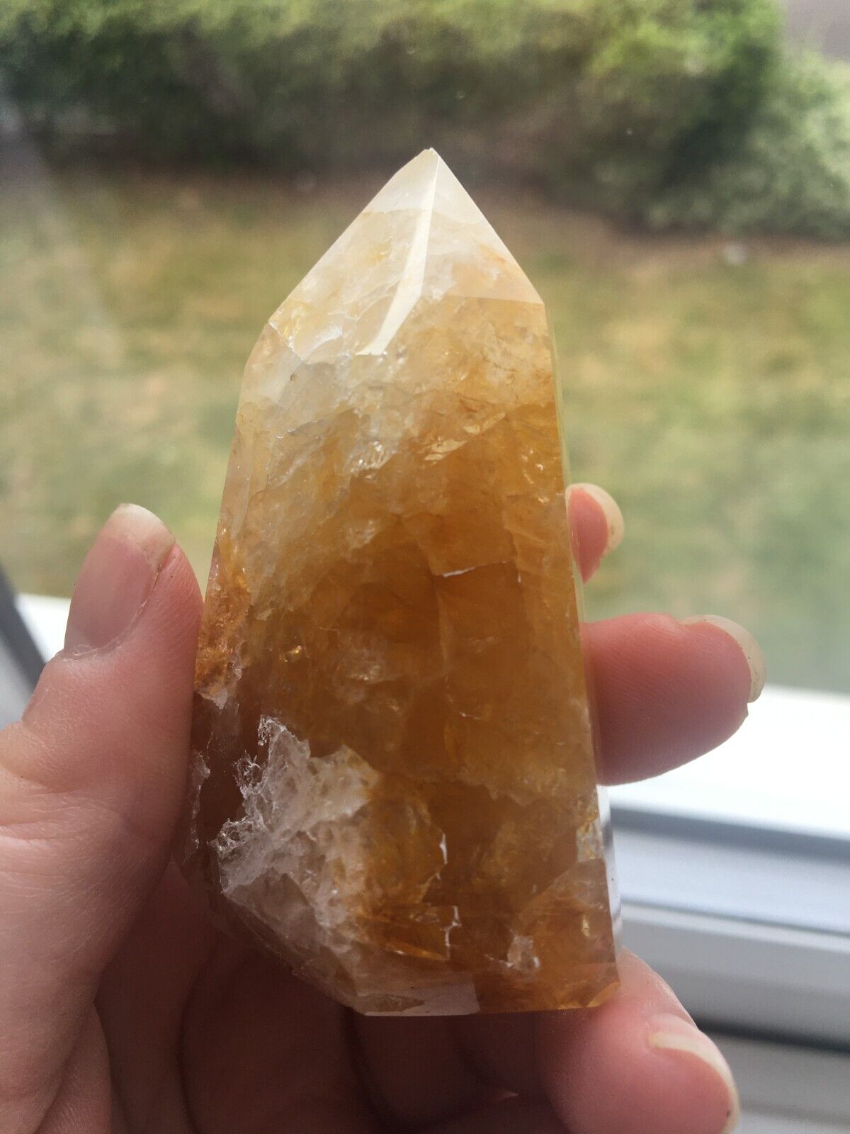 Golden Healer Quartz Crystal 115g 7.5 cm Tower Obelisk Healing Yellow Hematoid