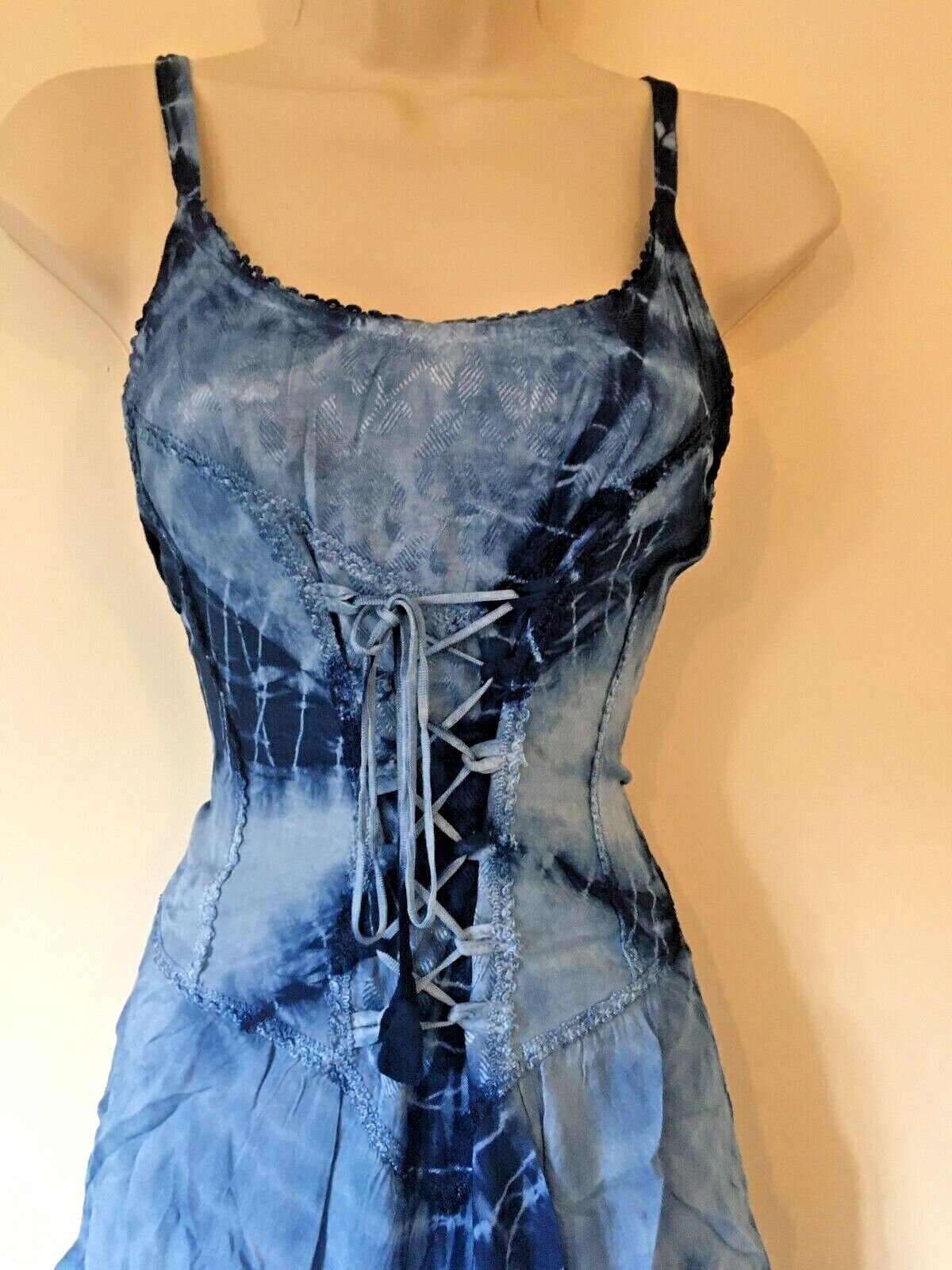 Blue Tie Dye Corset witchy pagan medieval corset wicca pixie dress Size 10 12 14