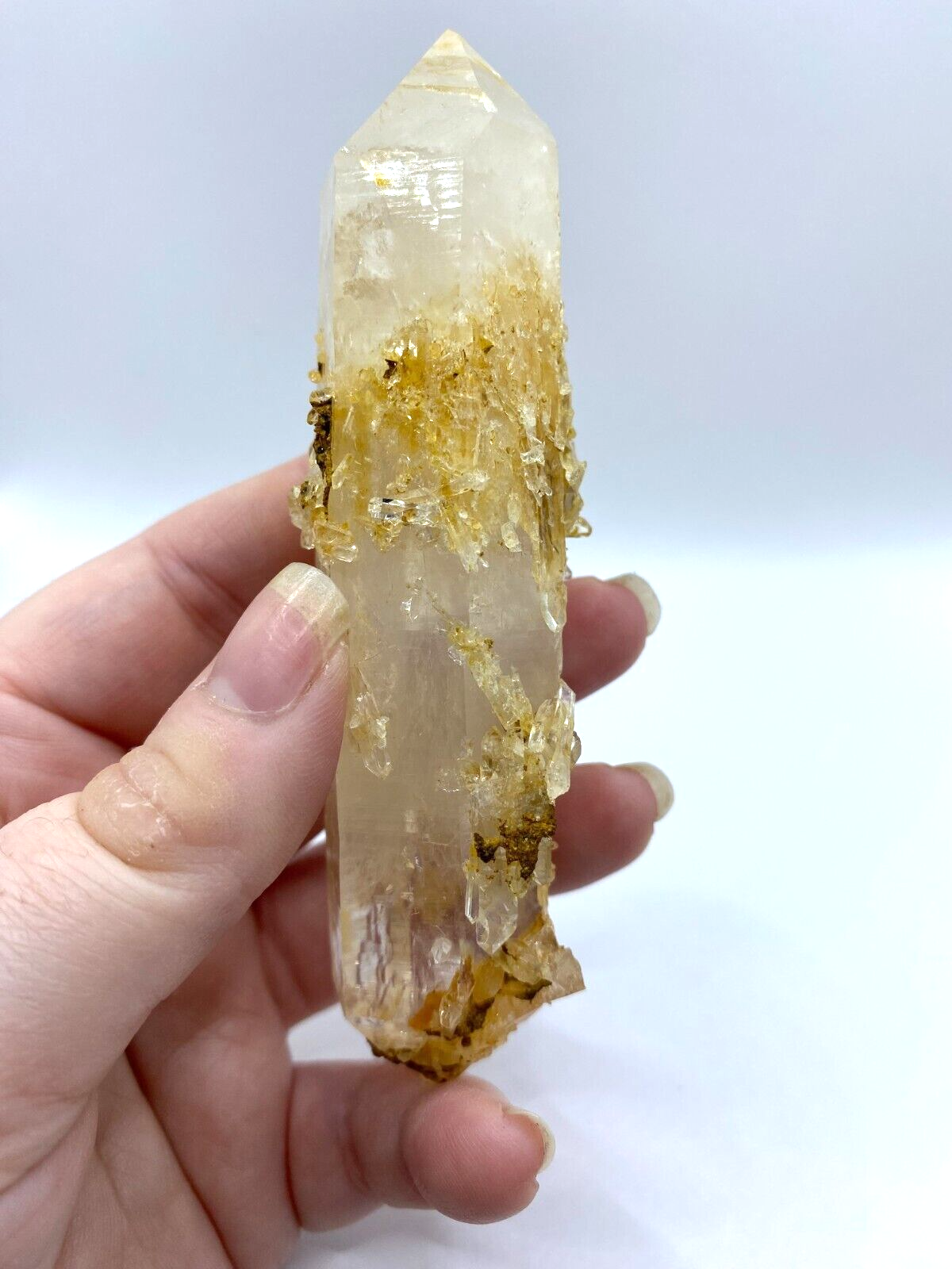 Blue Smoke Golden Healer Lemurian Quartz Wand Tower Crystal AAA Grade 120g LQ16