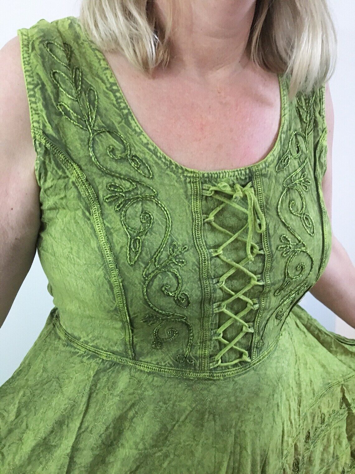 Green Long Maxi Medieval LARP Corset Witchy Pagan Wicca Dress Plus Size 14 16 18