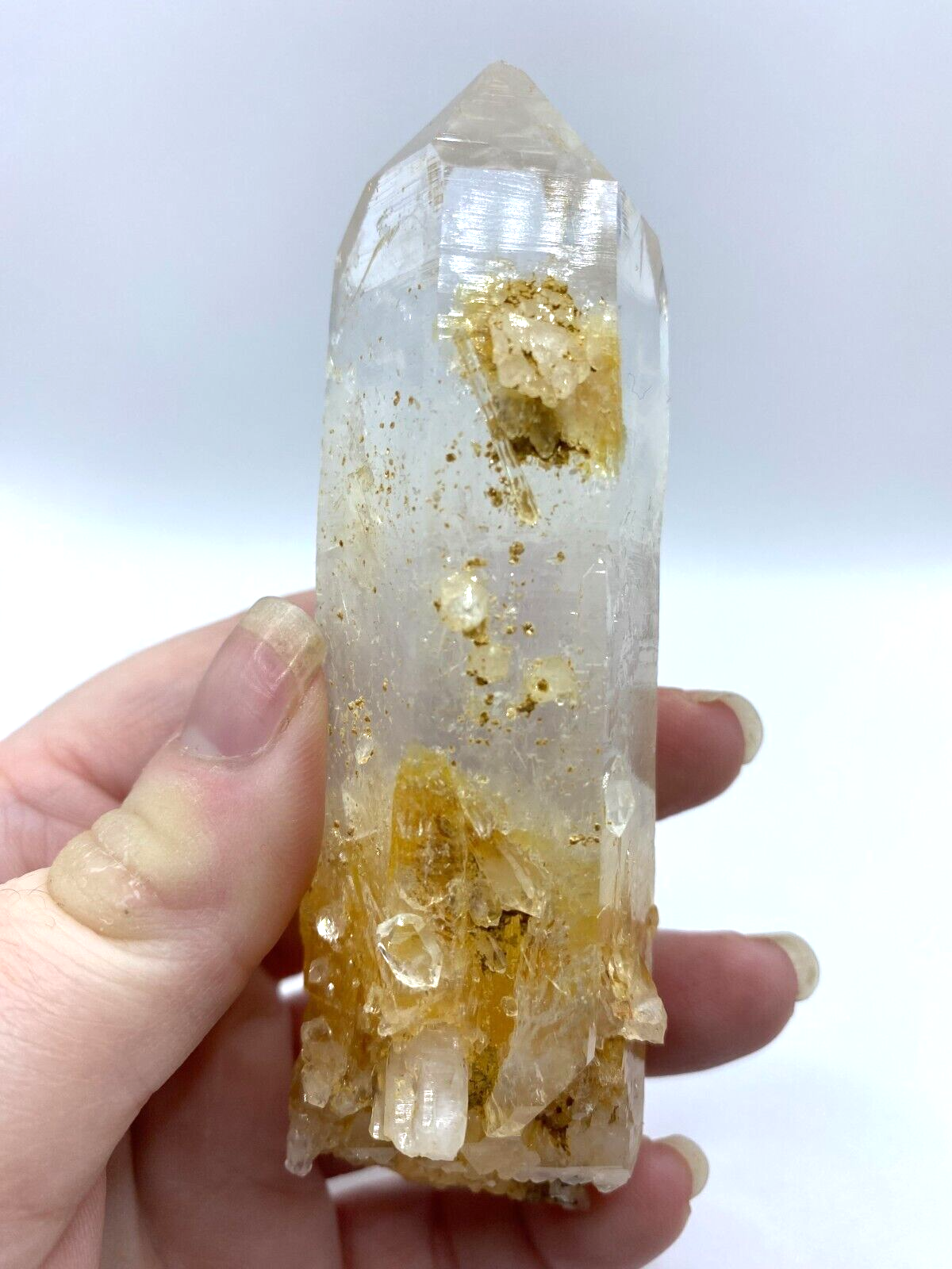 Blue Smoke Golden Healer Lemurian Quartz Wand Tower Crystal AAA Grade 140g LQ12