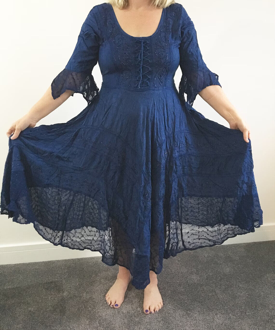 Navy Blue Long Maxi Medieval LARP Witchy Pagan Wicca Dress Wedding Plus Size 14 16 18