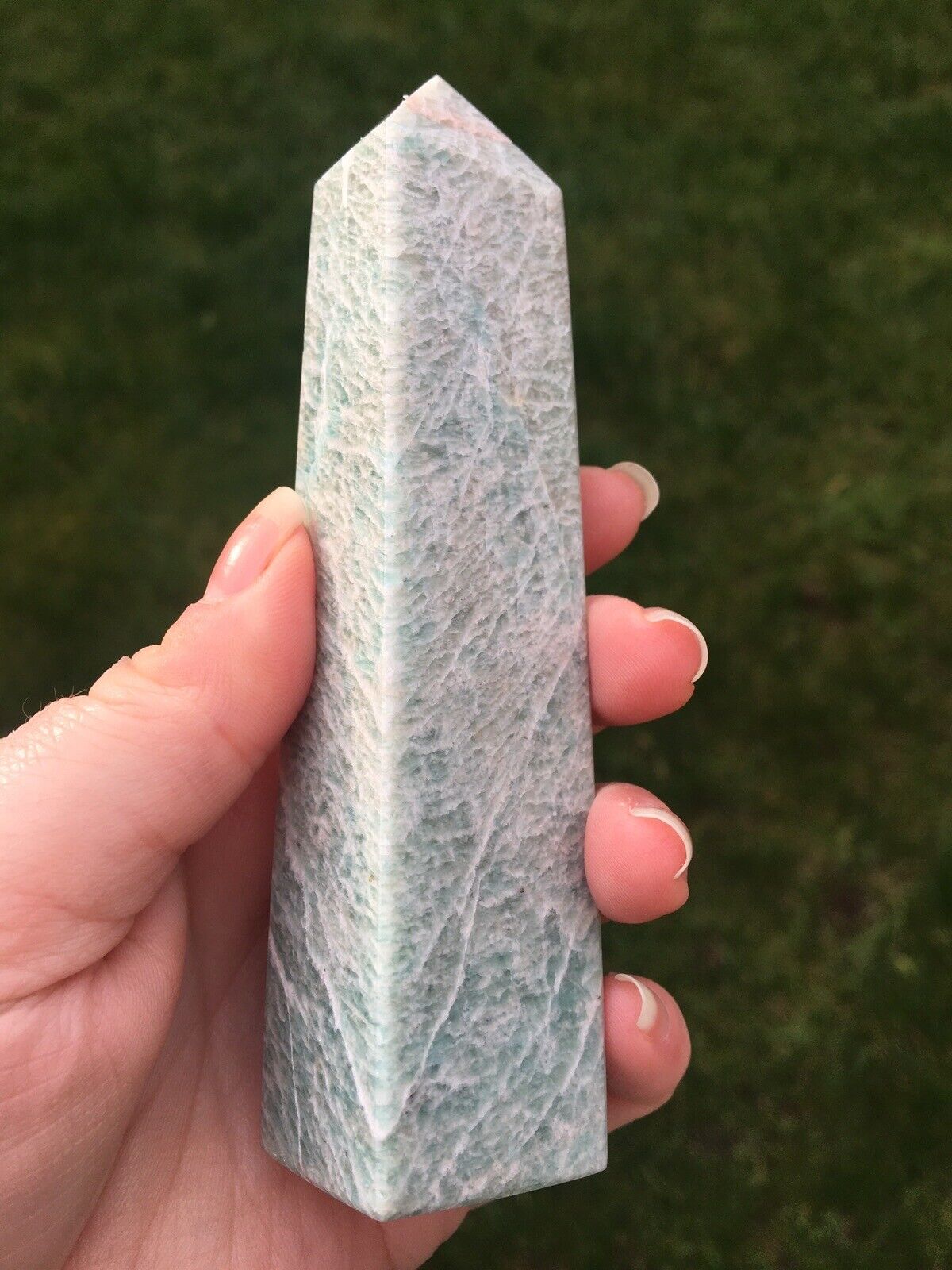 Amazonite Crystal 170g 12cm Tower Point Obelisk Generator Reiki Healing Wand