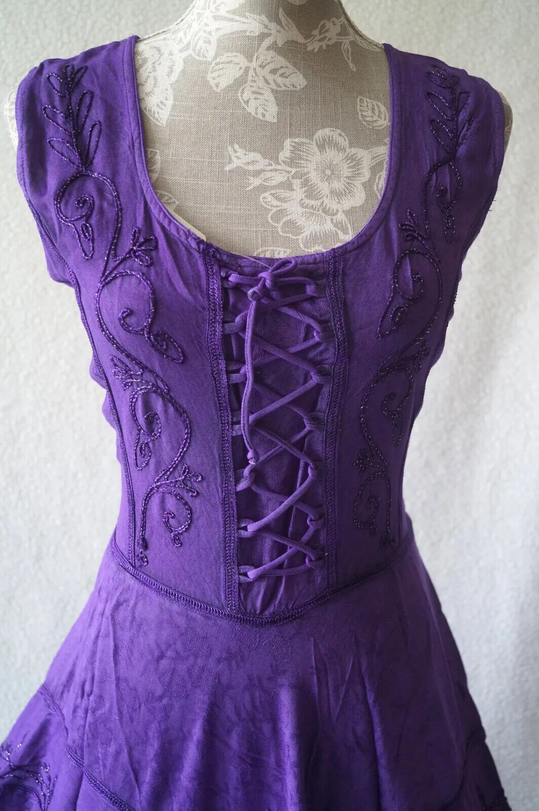 Purple Long Maxi Medieval LARP Corset Witchy Pagan Wicca Dress Plus Size 14 16 18