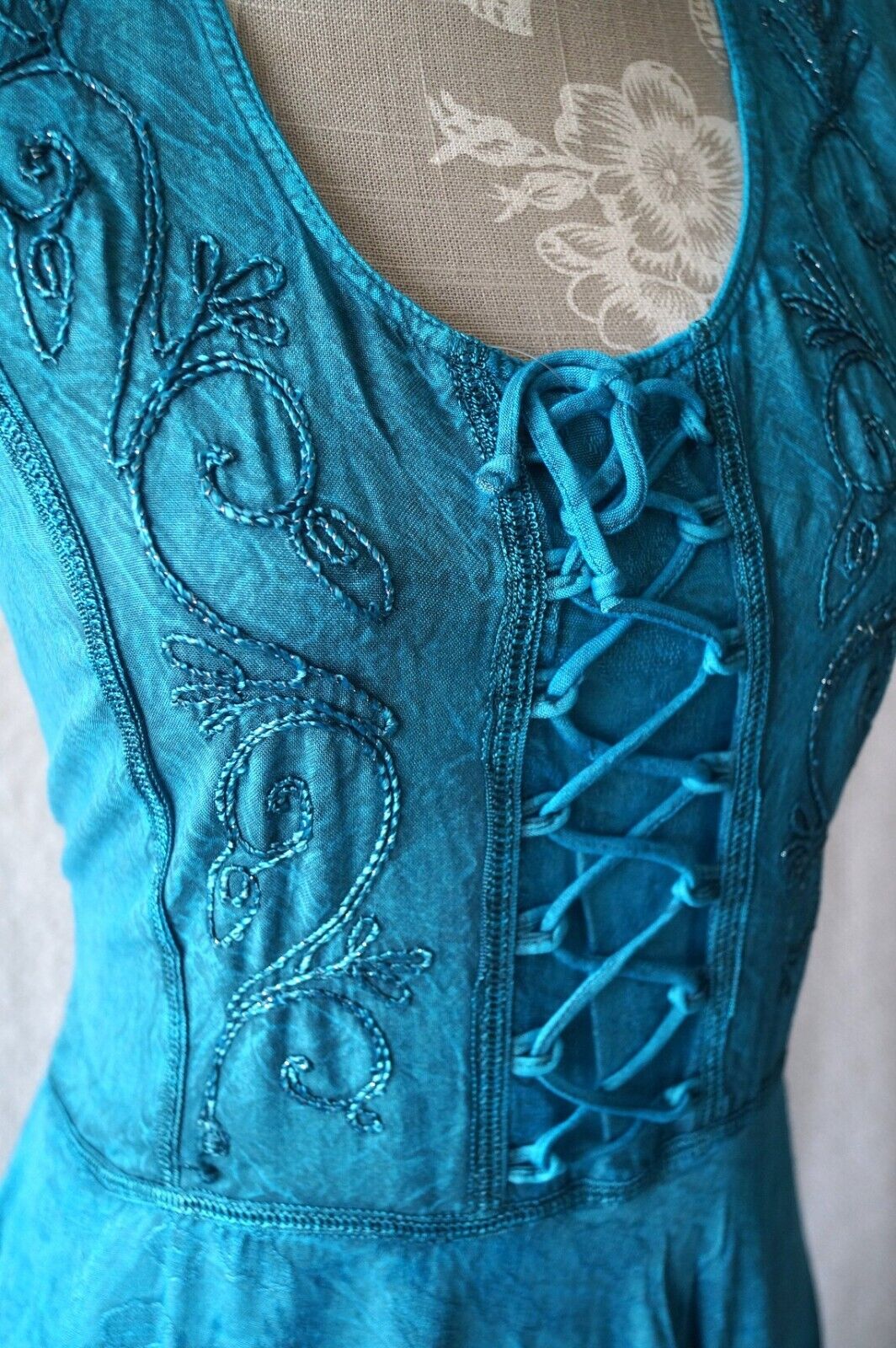 Turquoise Long Maxi Medieval LARP Corset Witchy Pagan Wicca Dress Plus Size 14 16 18