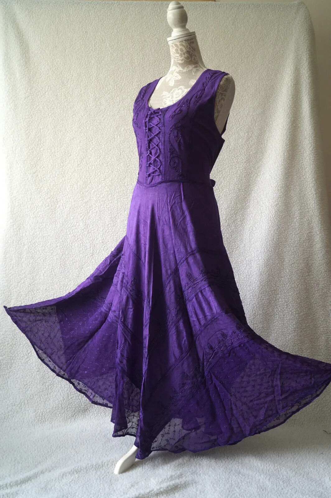 Purple Long Maxi Medieval LARP Corset Witchy Pagan Wicca Dress Plus Size 14 16 18