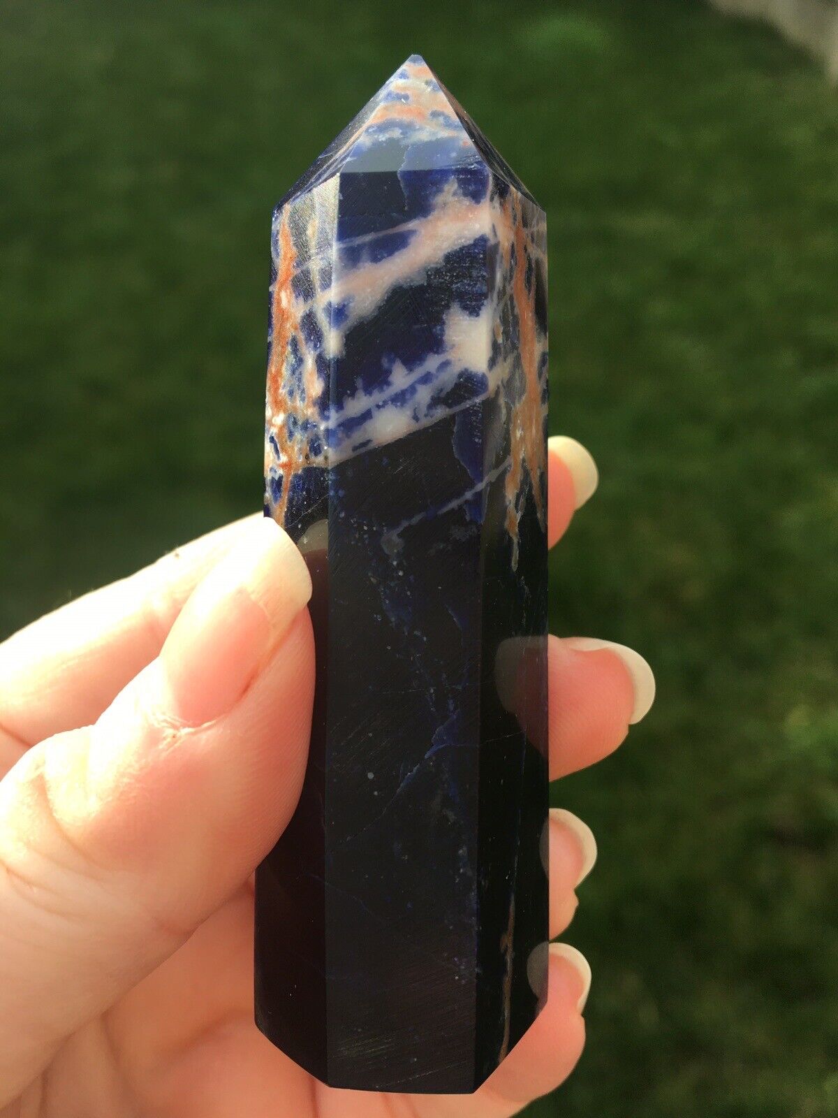 Sodalite Crystal 65g 8cm Tower Point Obelisk Generator Reiki Healing Wand