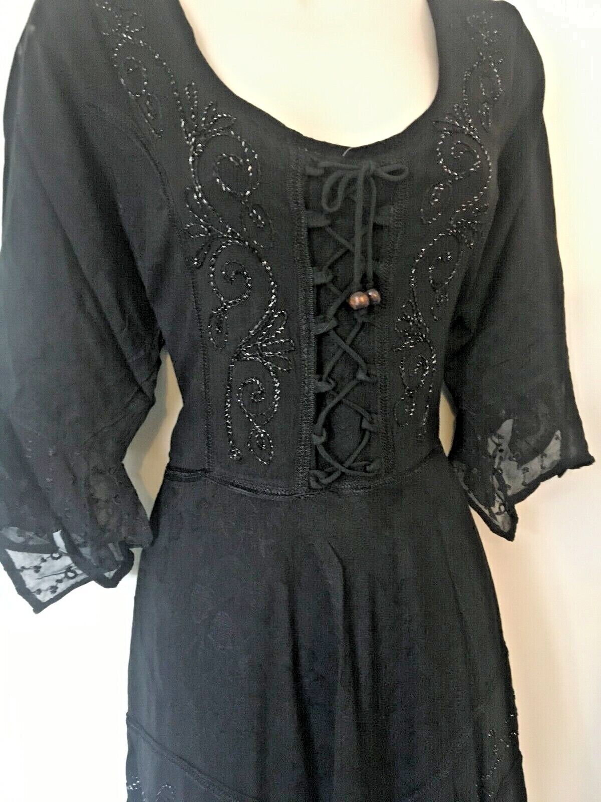 Black Long Maxi Medieval LARP Witchy Pagan Wicca Dress Wedding Plus Size 14 16 18