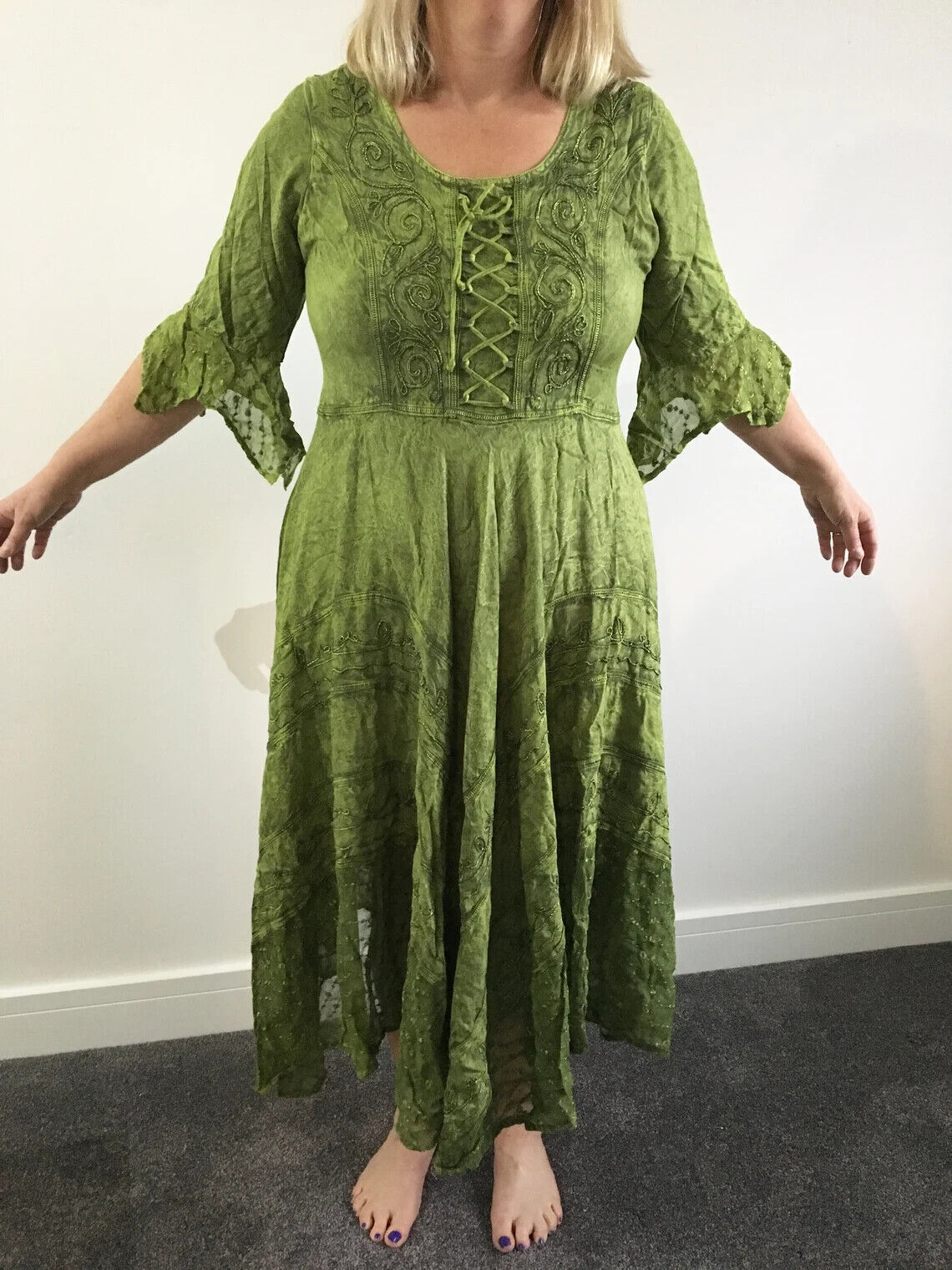 Green Long Maxi Medieval LARP Witchy Pagan Wicca Dress Wedding Plus Size 14 16 18